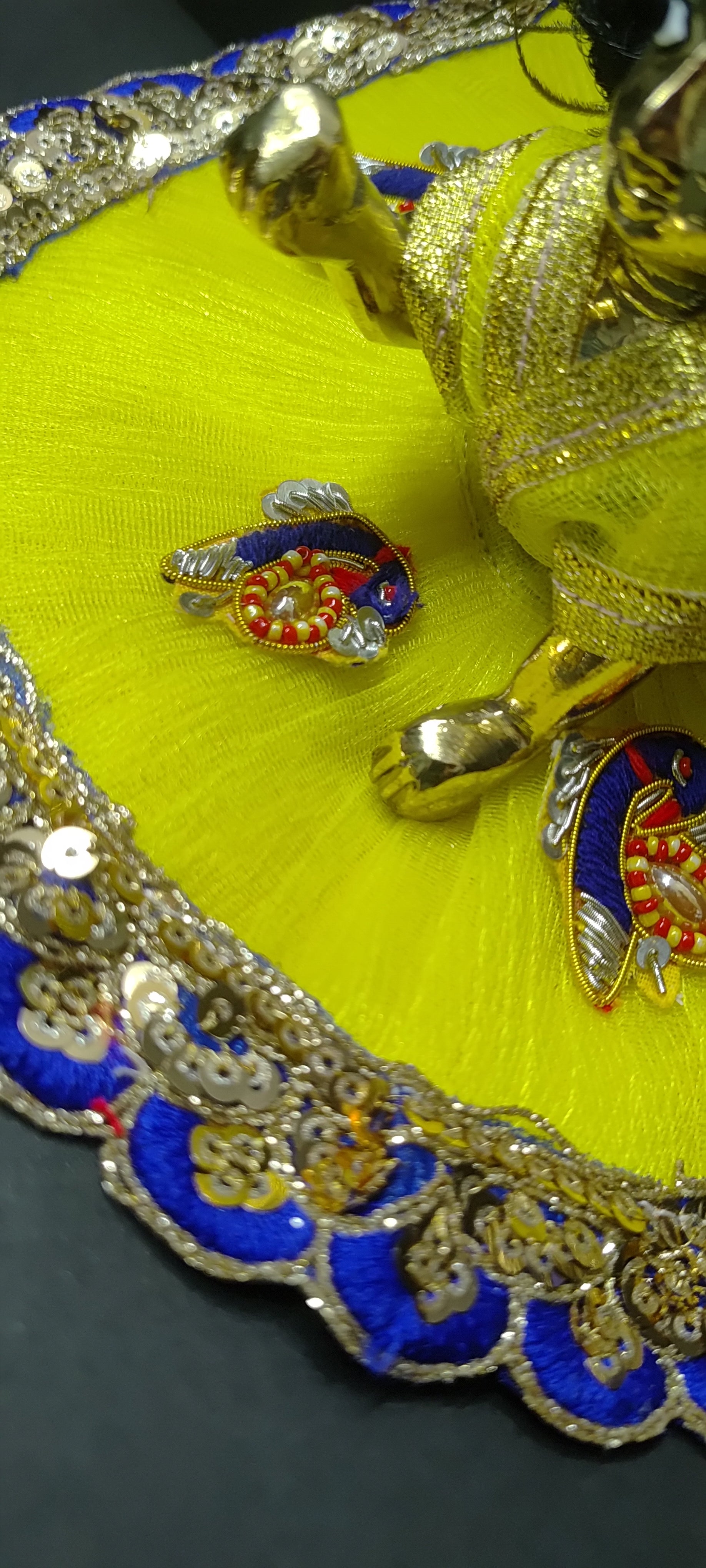 Yellow Blue Laddu Gopal Net Poshak Set