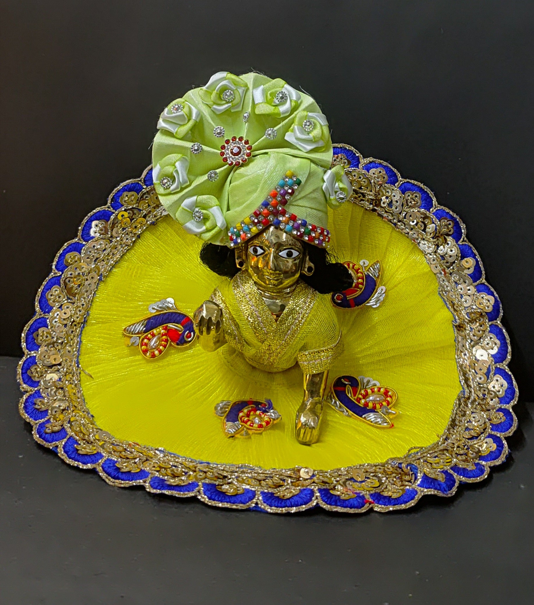 Yellow Blue Laddu Gopal Net Poshak Set