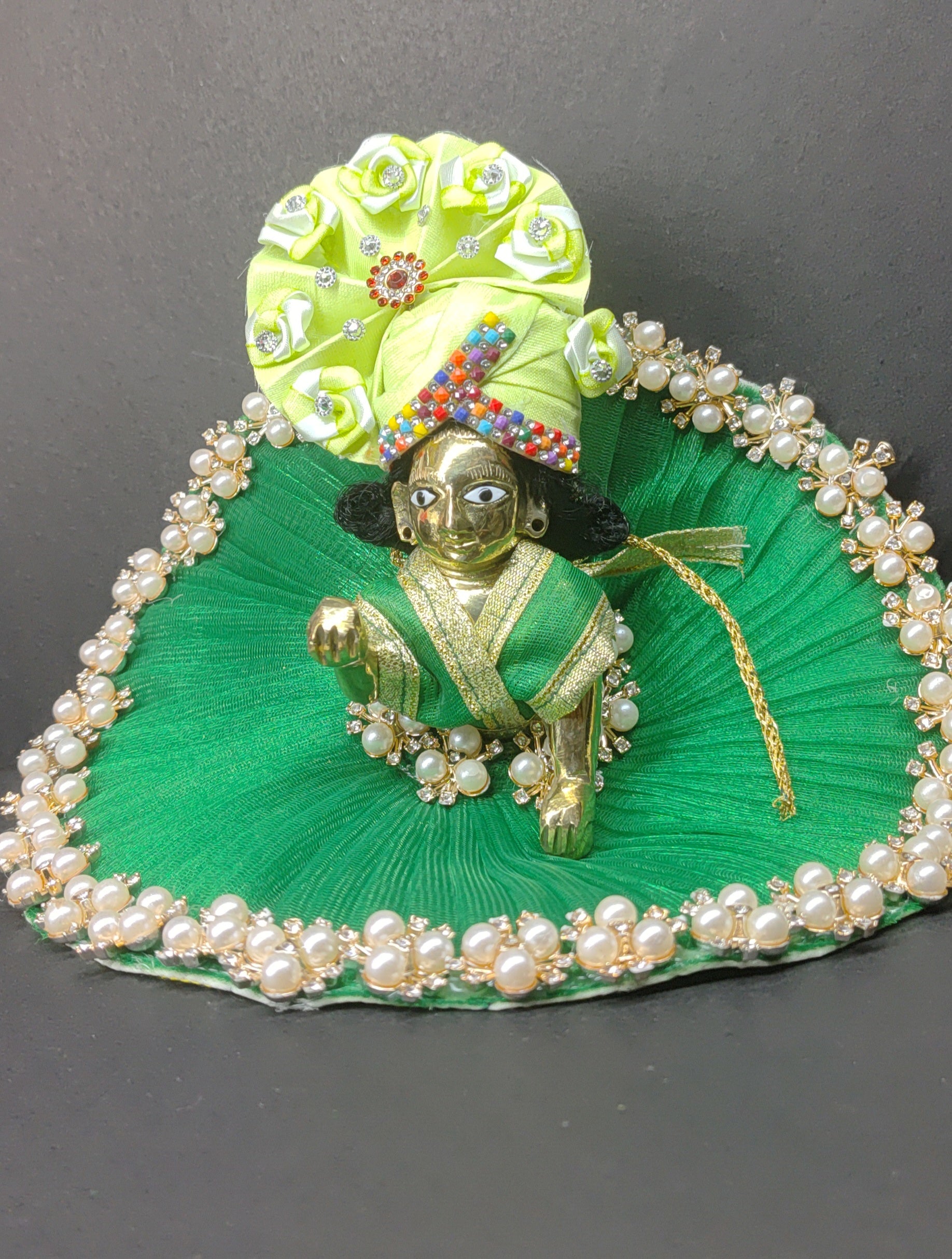 Green Laddu Gopal Net Poshak Set