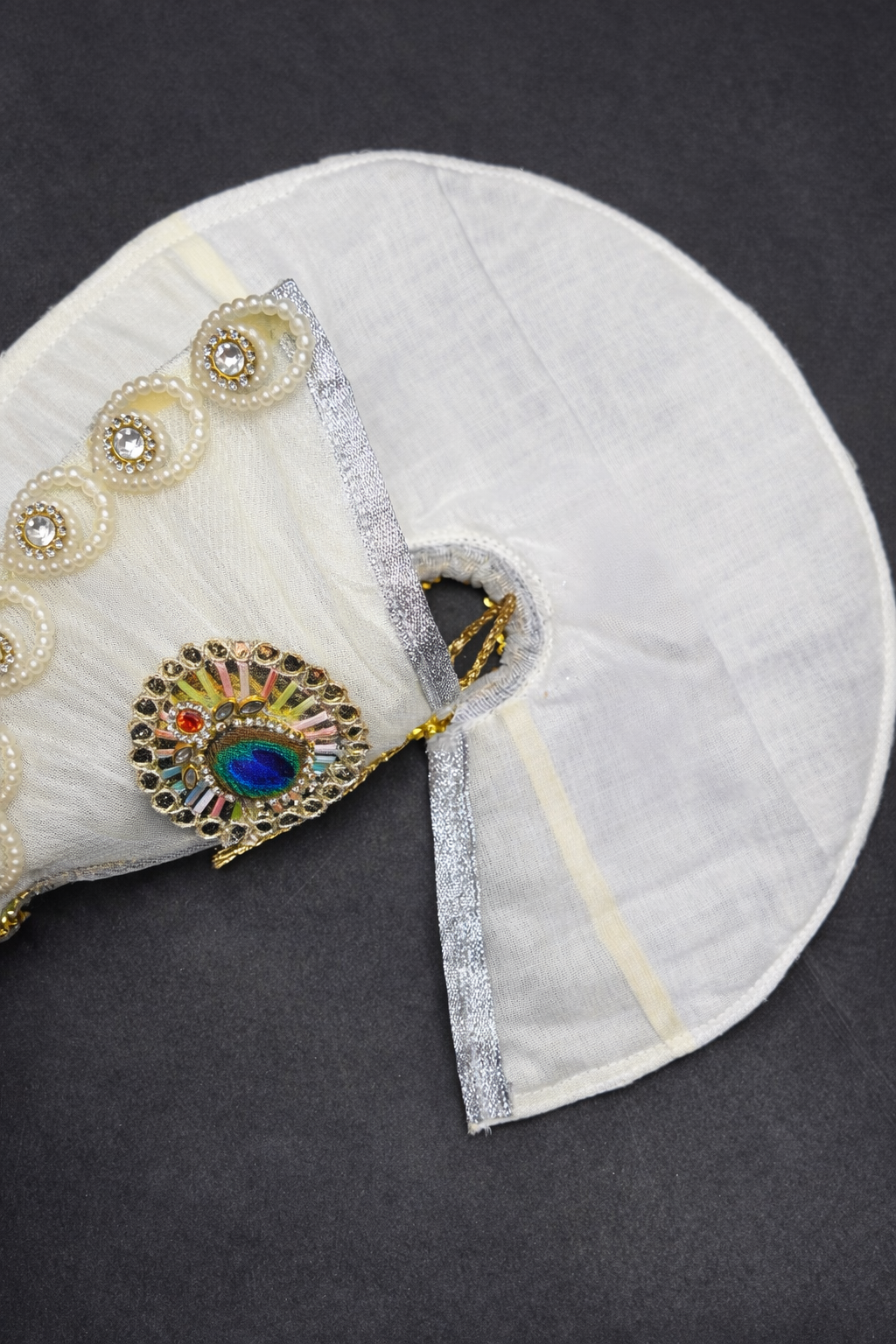 Pure White Peacock Motif Laddu Gopal Poshak With Pearl Work