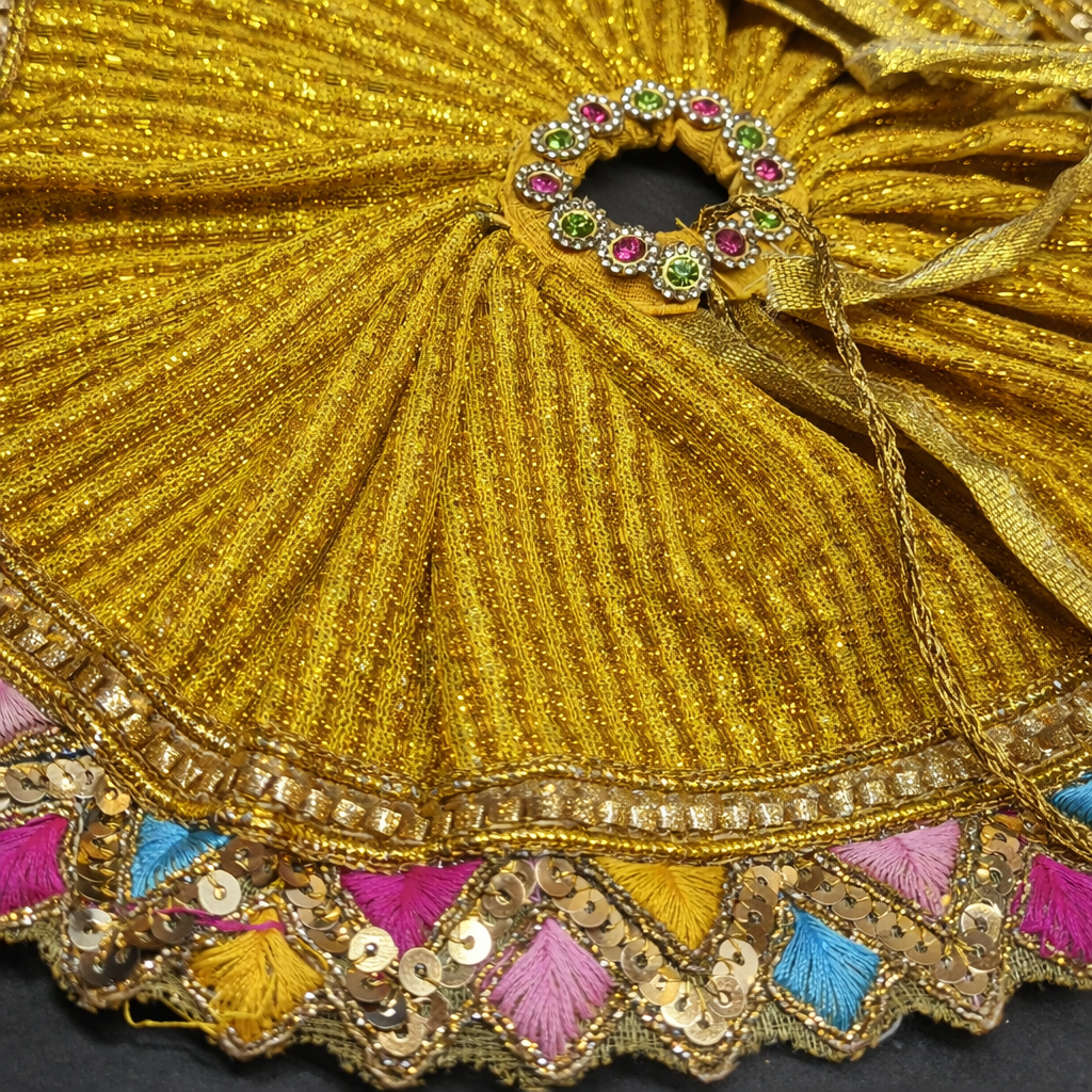 Golden Shimmer Festive Laddu Gopal Poshak With Multicolor Border