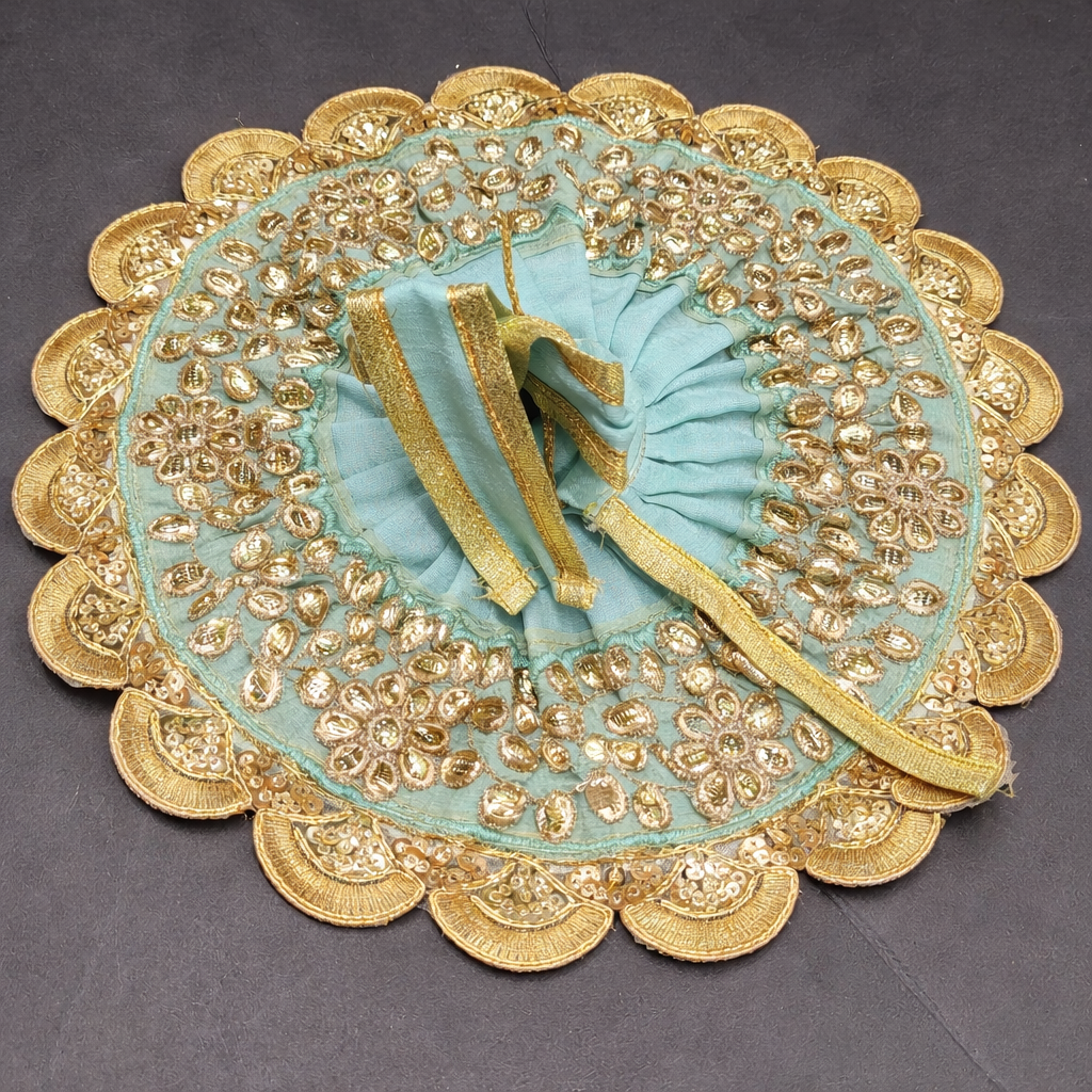 Sea Green Hand Embroidered Laddu Gopal Poshak With Gold Work