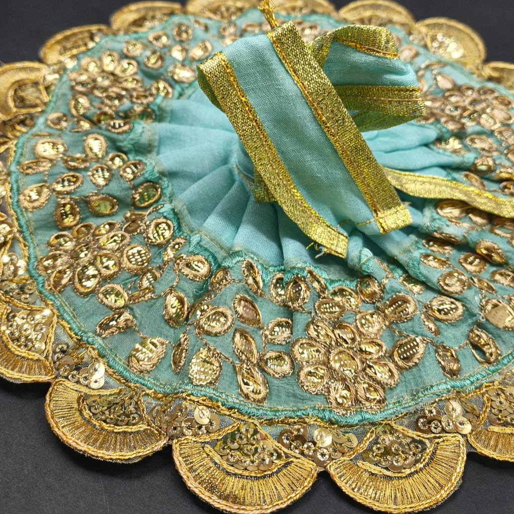 Sea Green Hand Embroidered Laddu Gopal Poshak With Gold Work