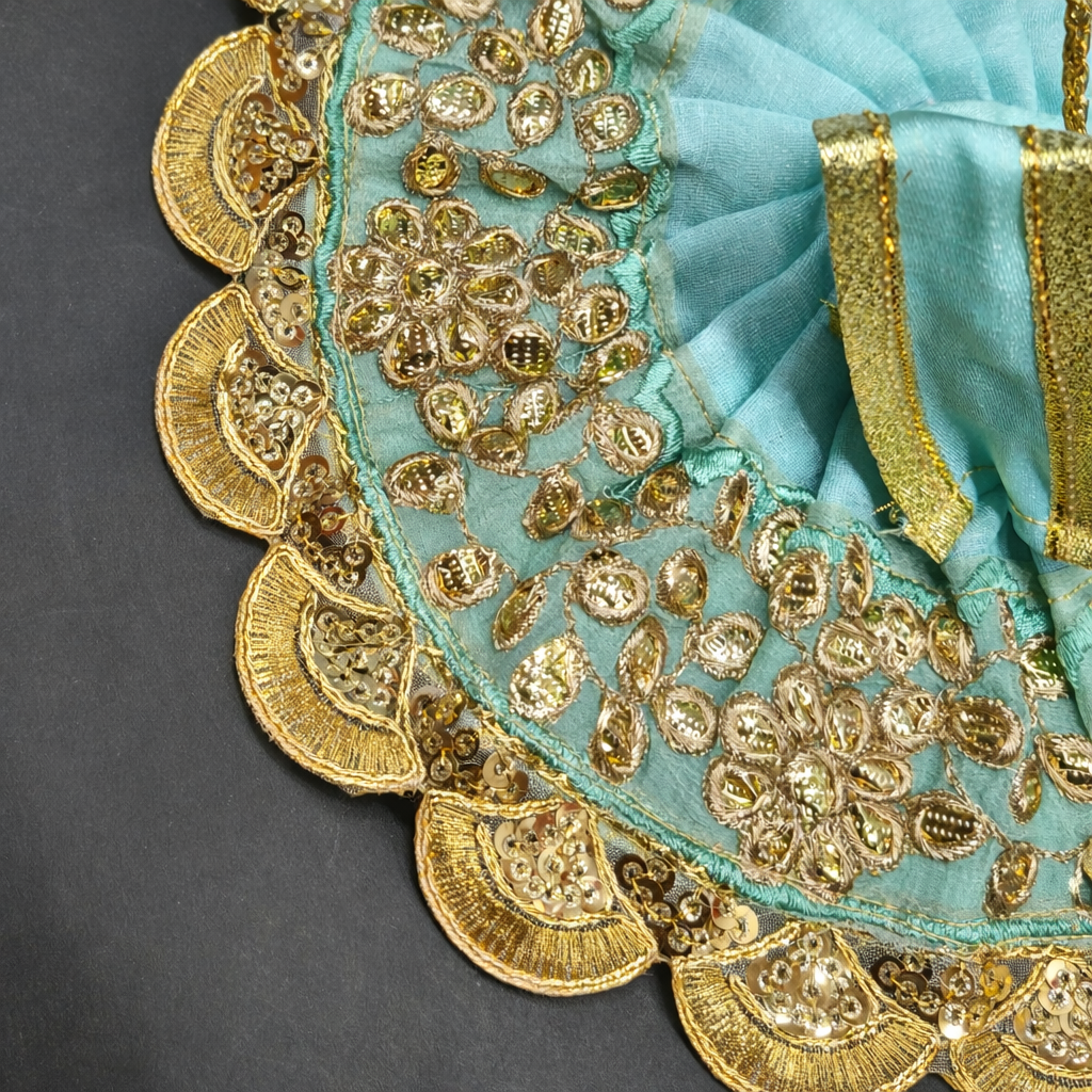 Sea Green Hand Embroidered Laddu Gopal Poshak With Gold Work