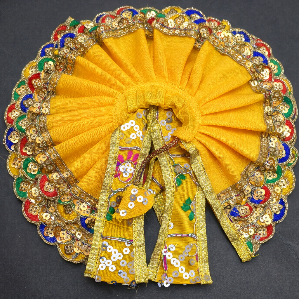 Golden Yellow Laddu Gopal Poshak with Handcrafted Embroidered Border Design