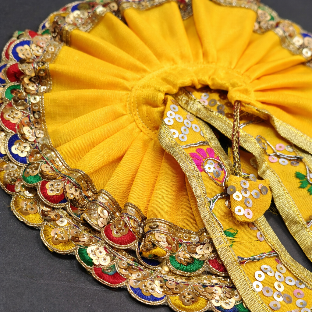 Golden Yellow Laddu Gopal Poshak with Handcrafted Embroidered Border Design