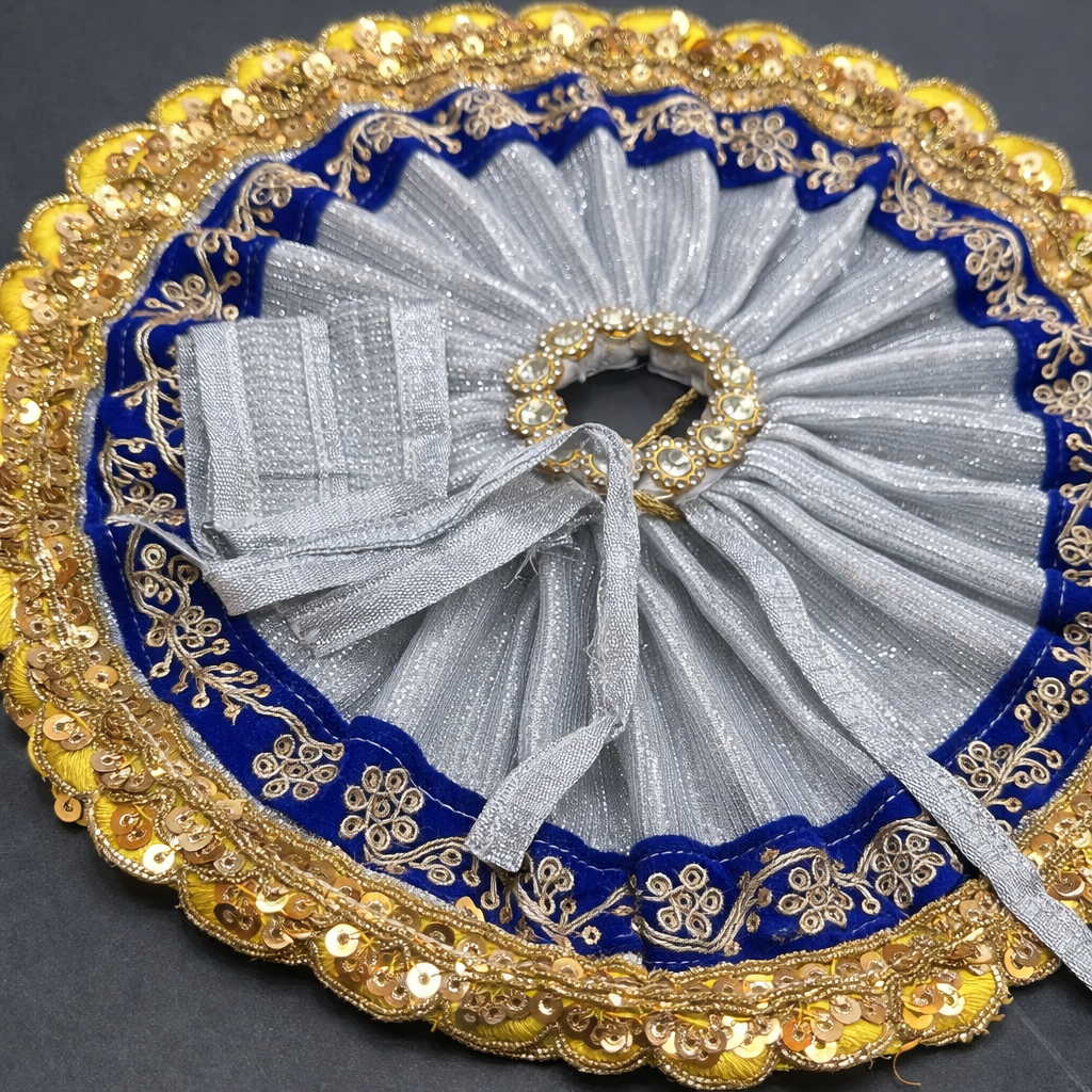 Handcrafted Silver Blue Laddu Gopal Poshak With Rich Embroidery Work