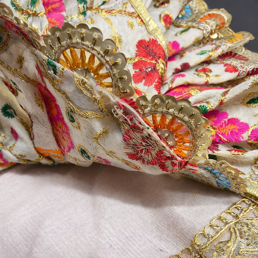 Handcrafted Floral Laddu Gopal Poshak with Rich Golden Embroidery