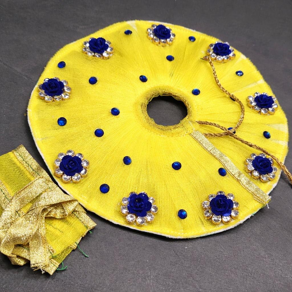 Handcrafted Laddu Gopal Poshak With Yellow Net And Stone Work