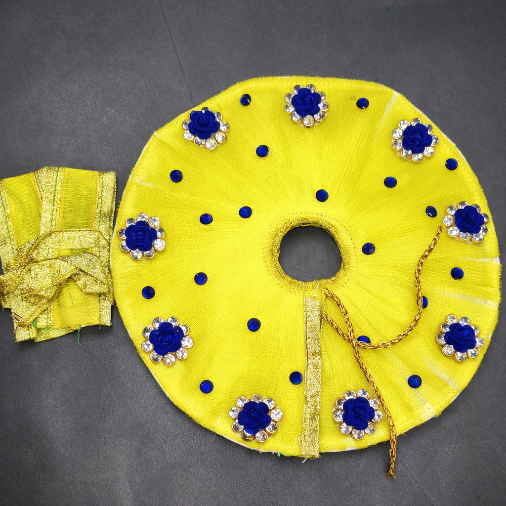 Handcrafted Laddu Gopal Poshak With Yellow Net And Stone Work