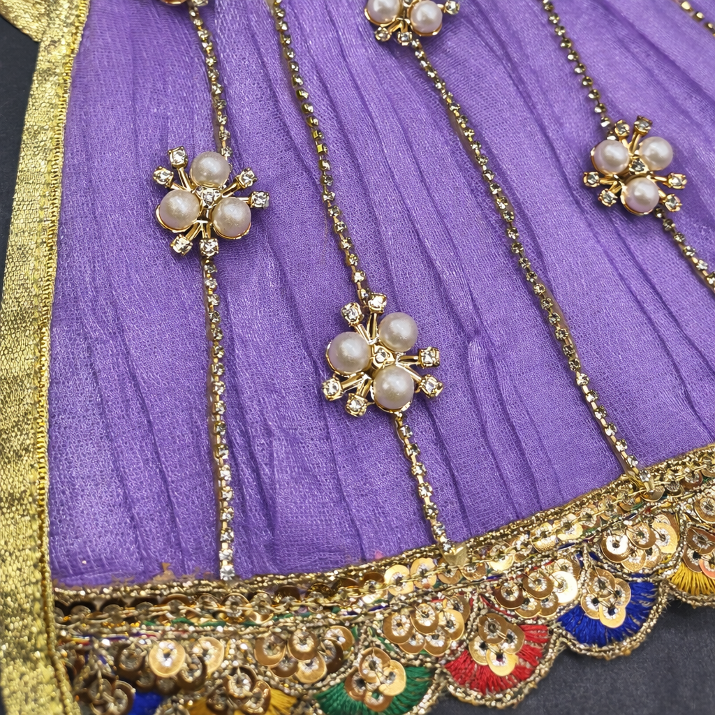 Designer Mata Rani Poshak With Pearl Stones And Golden Lace