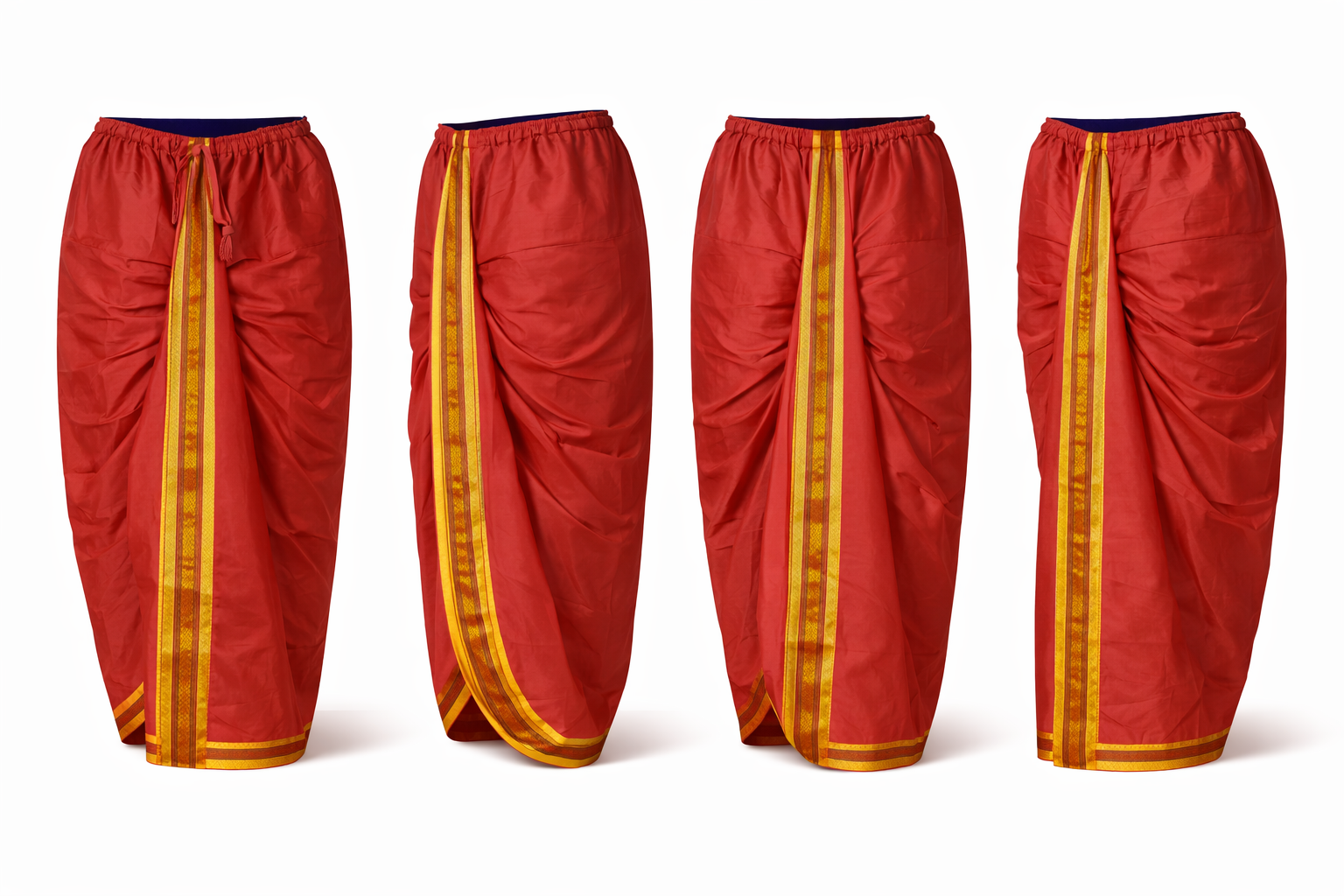 Red Ready-to-Wear Dhoti with Golden Border