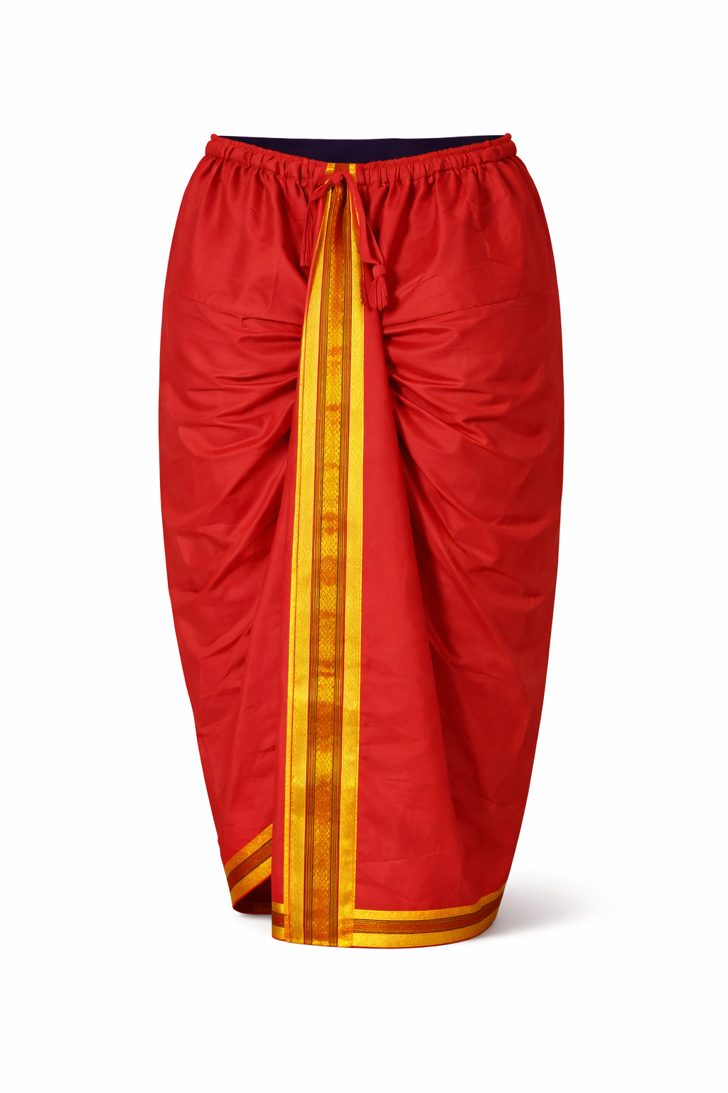 Red Ready-to-Wear Dhoti with Golden Border