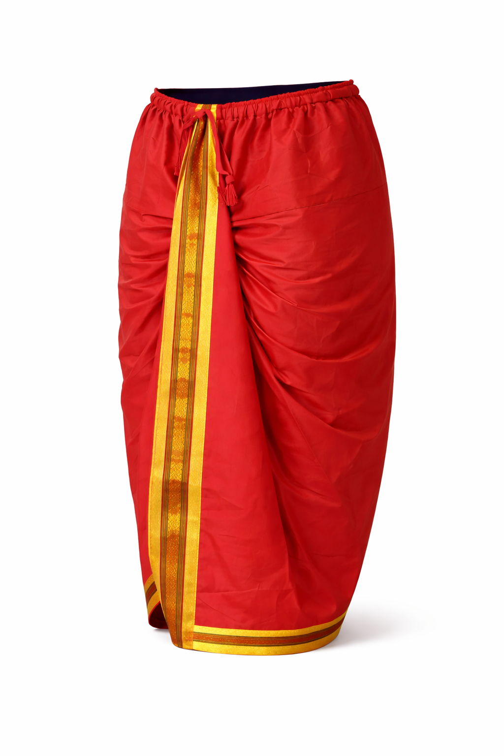 Red Ready-to-Wear Dhoti with Golden Border