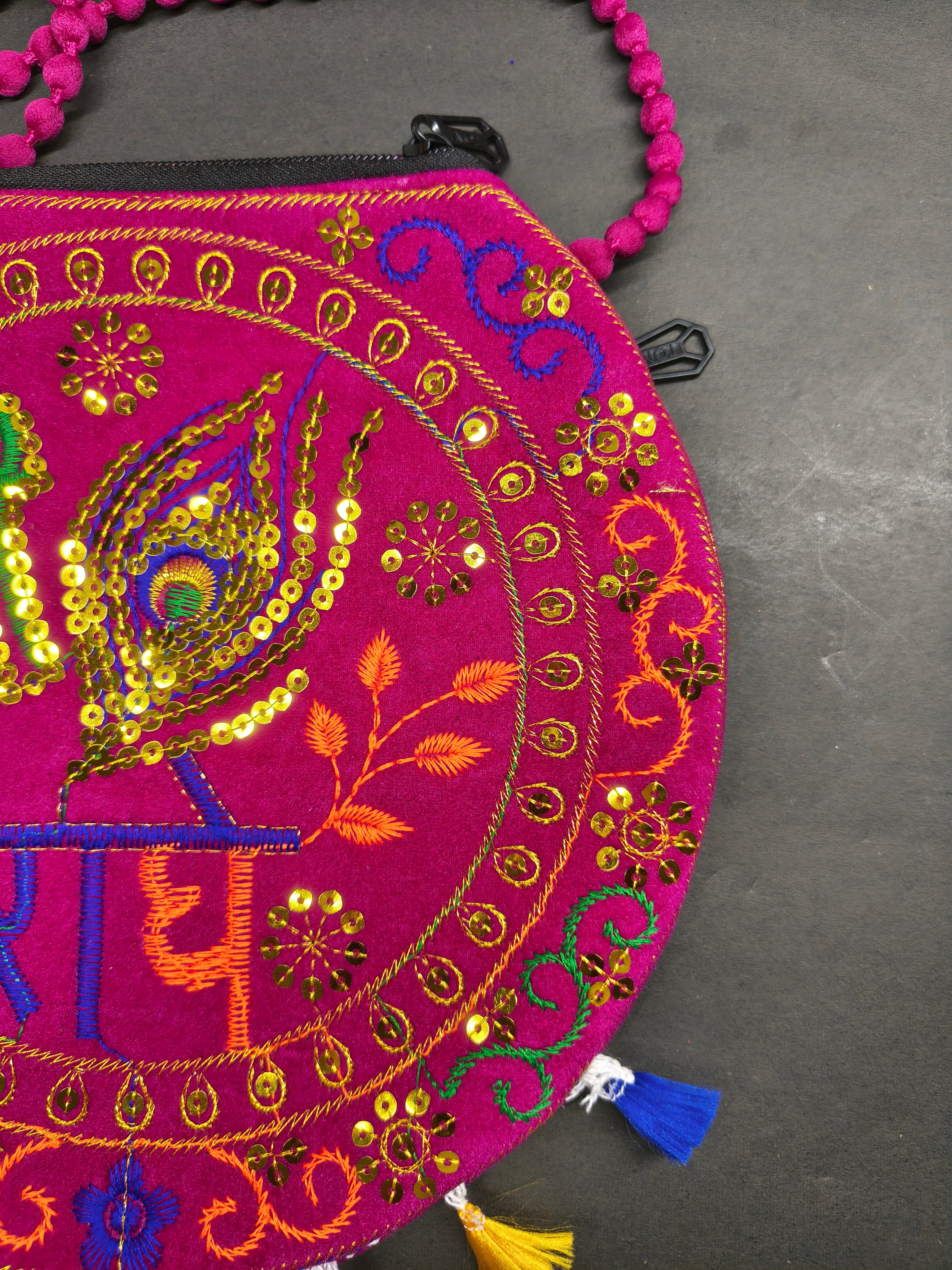 Shree Radhe Embroidered Pink Bag