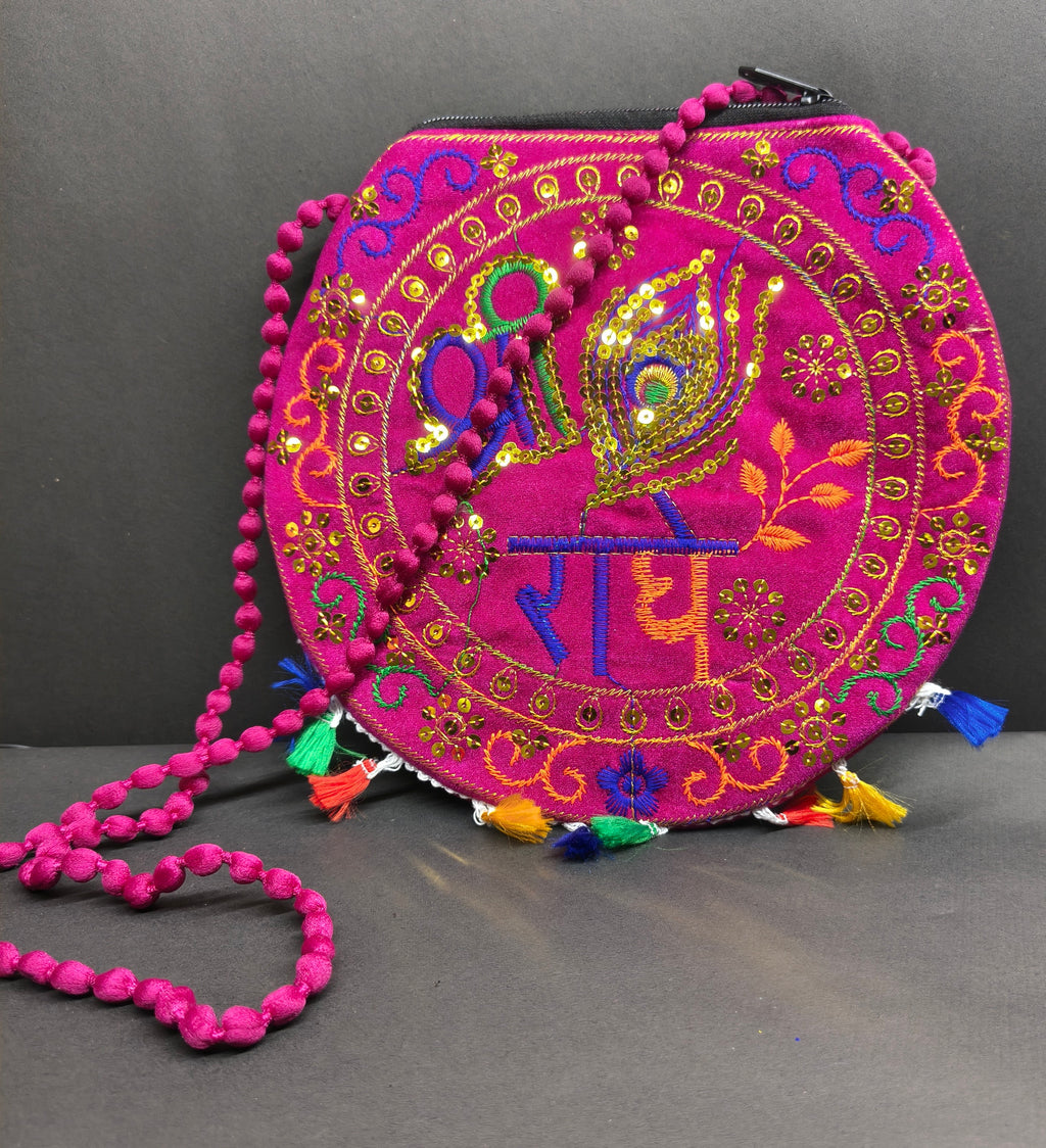 Shree Radhe Embroidered Pink Bag