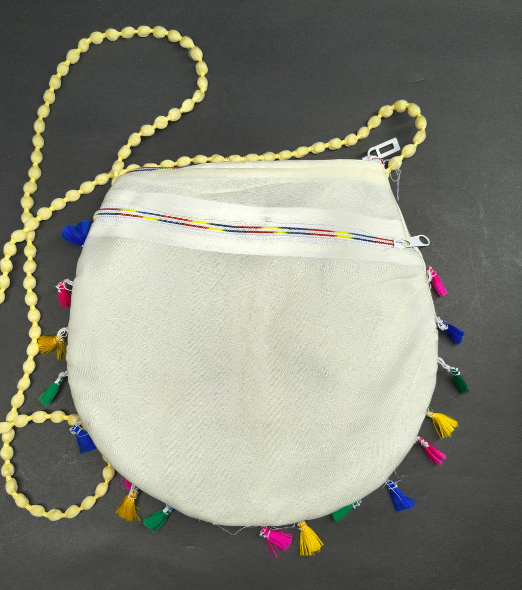 Radhe Krishna Embroidered Off White Bag