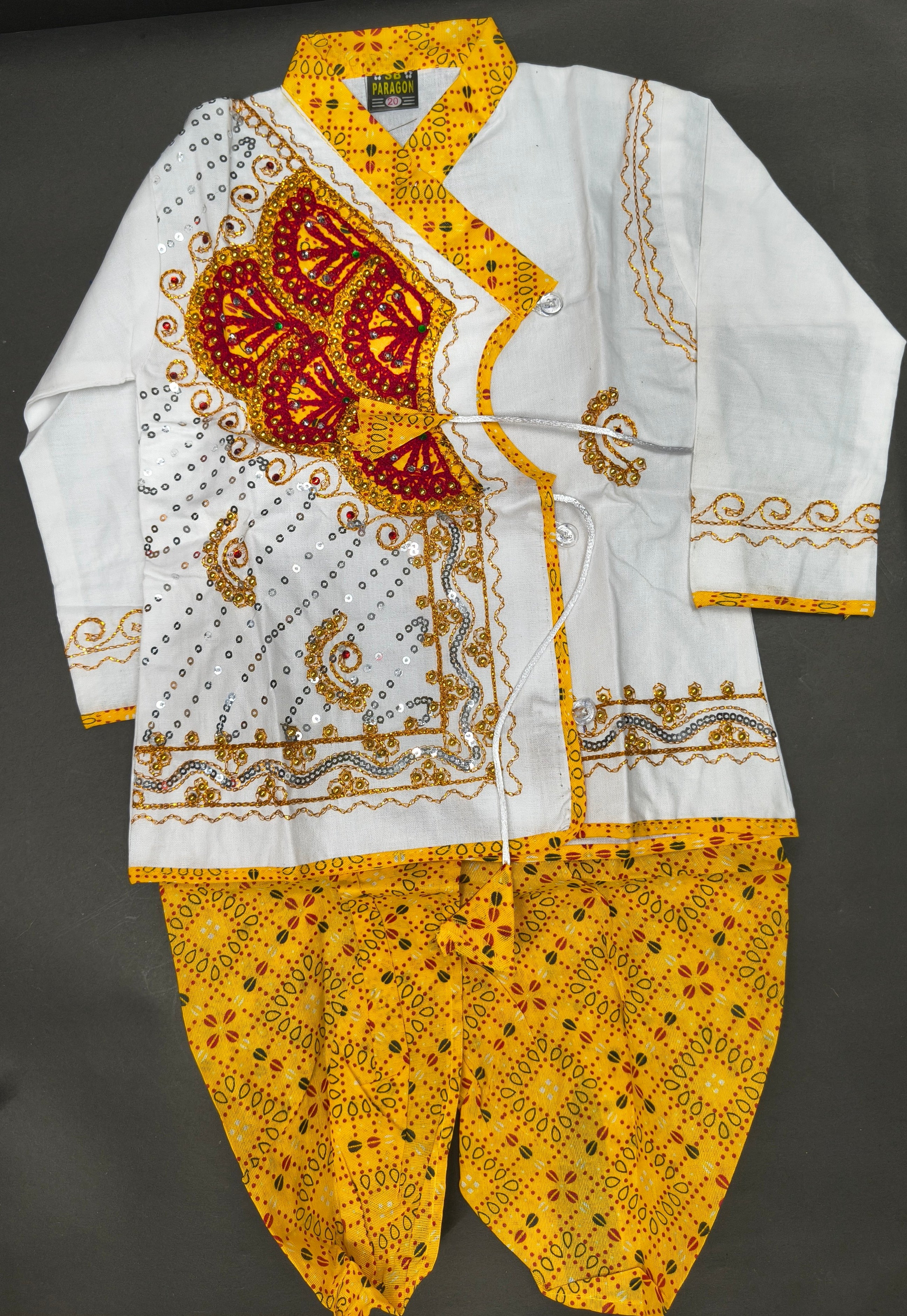 Kids Yellow White Cotton Dhoti Kurta Set