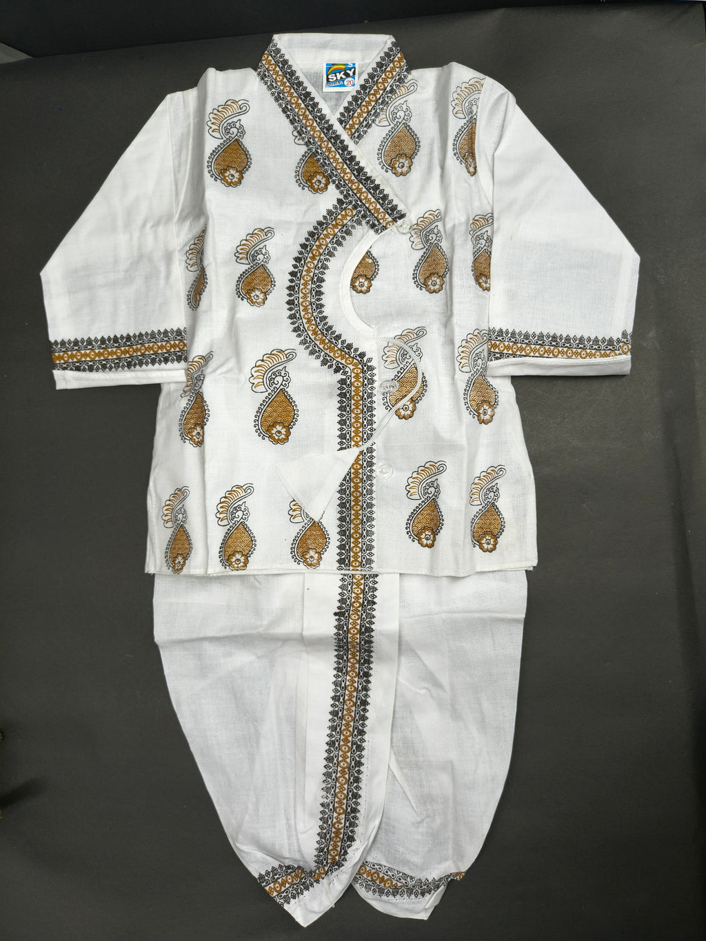 Kids White Cotton Dhoti Kurta Set