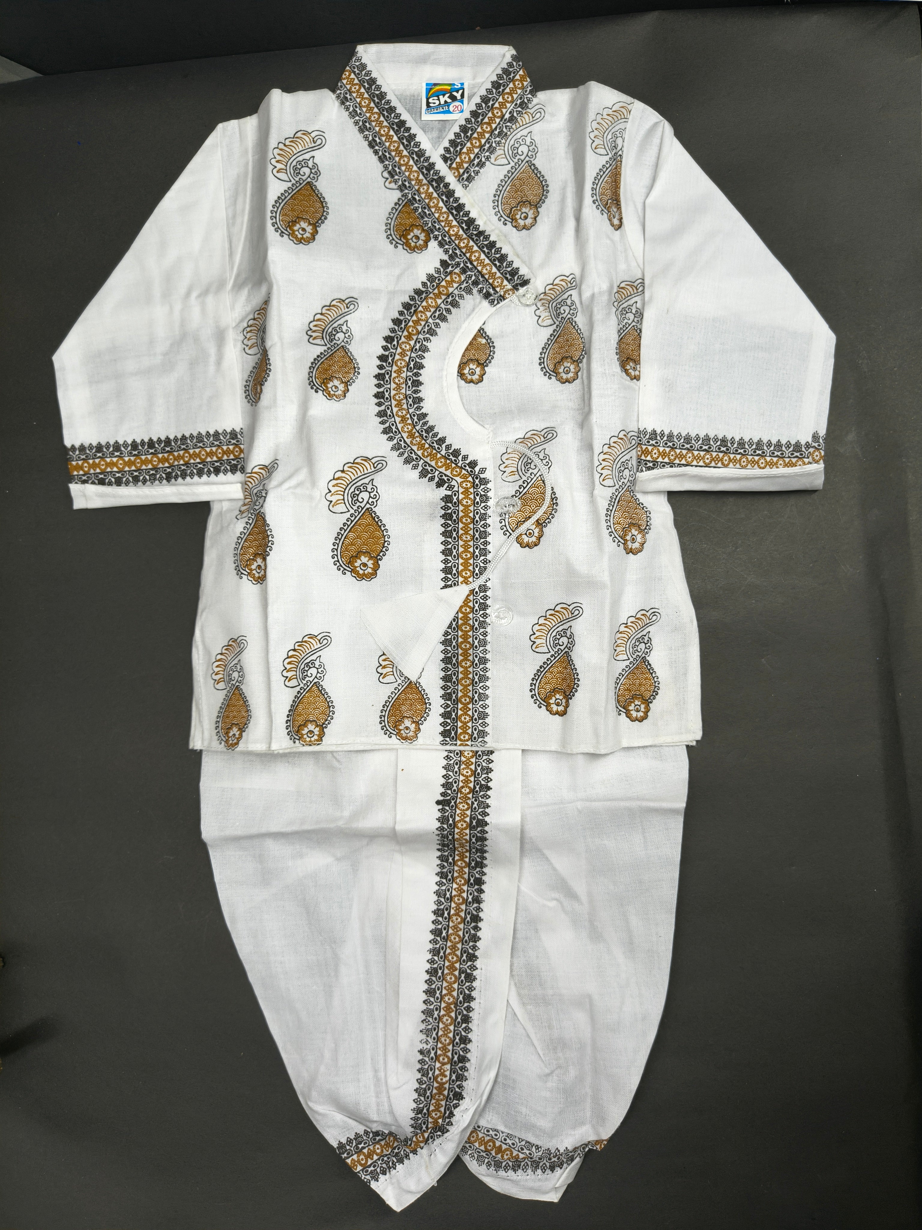 Kids White Cotton Dhoti Kurta Set
