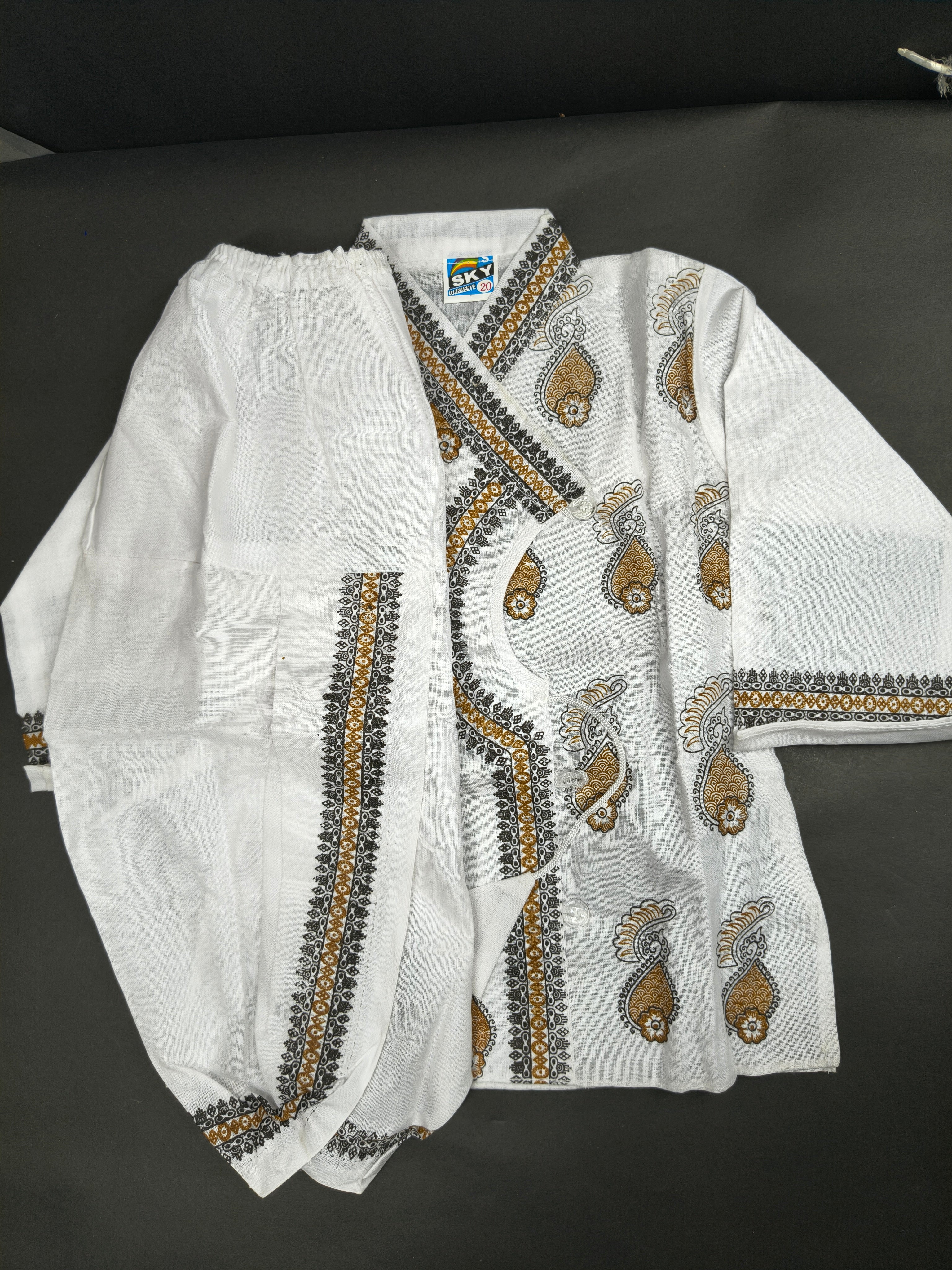 Kids White Cotton Dhoti Kurta Set