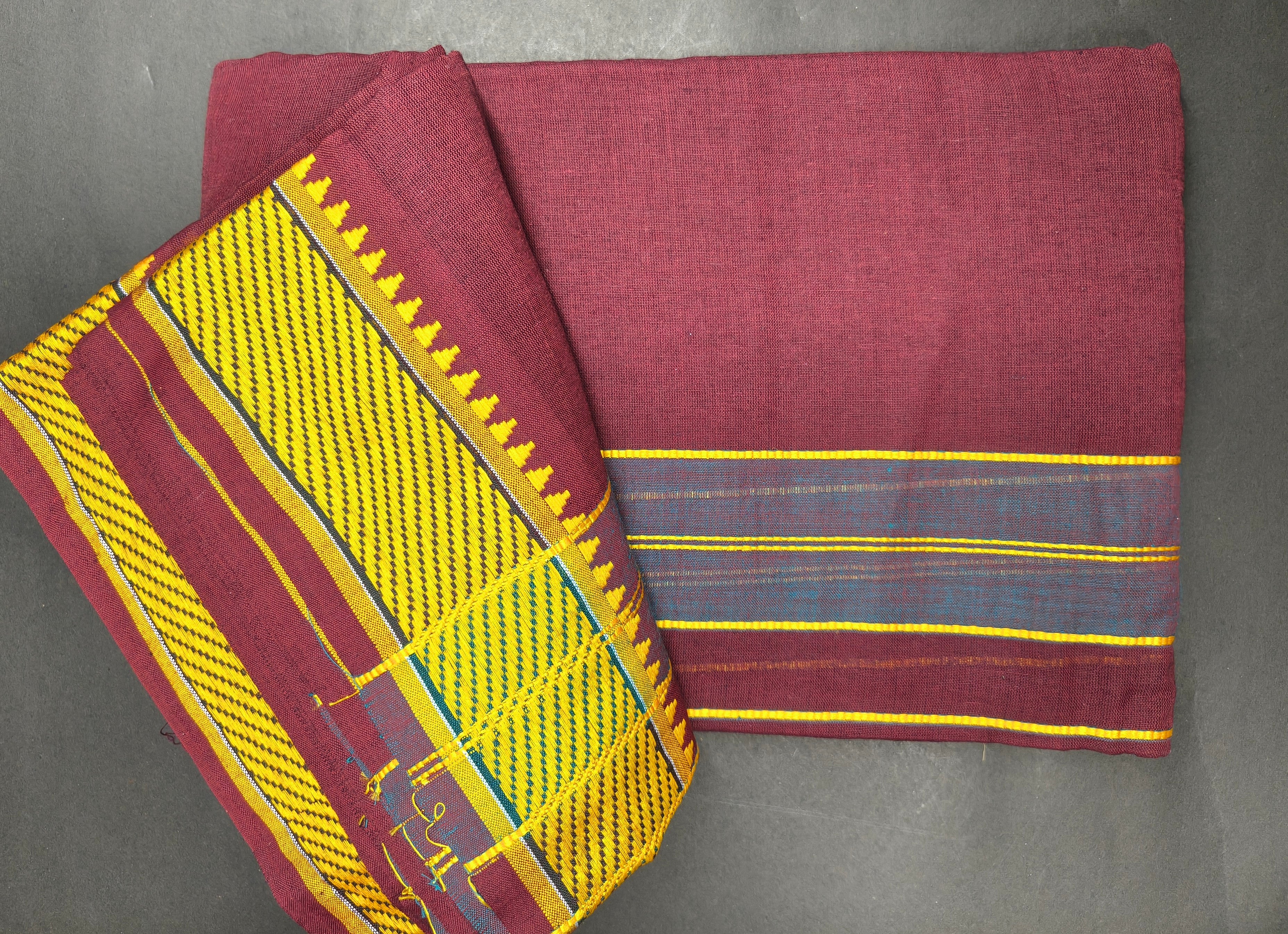 Maroon Woven Border Cotton Puja Dhoti