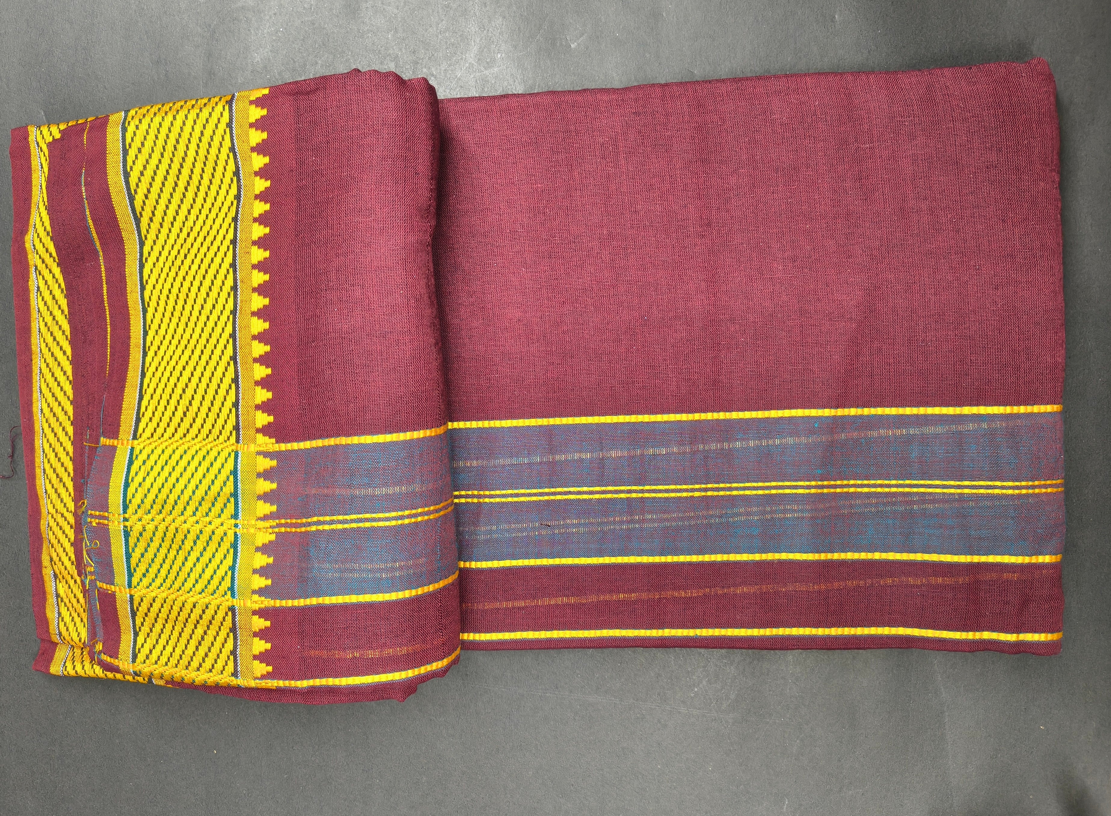Maroon Woven Border Cotton Puja Dhoti