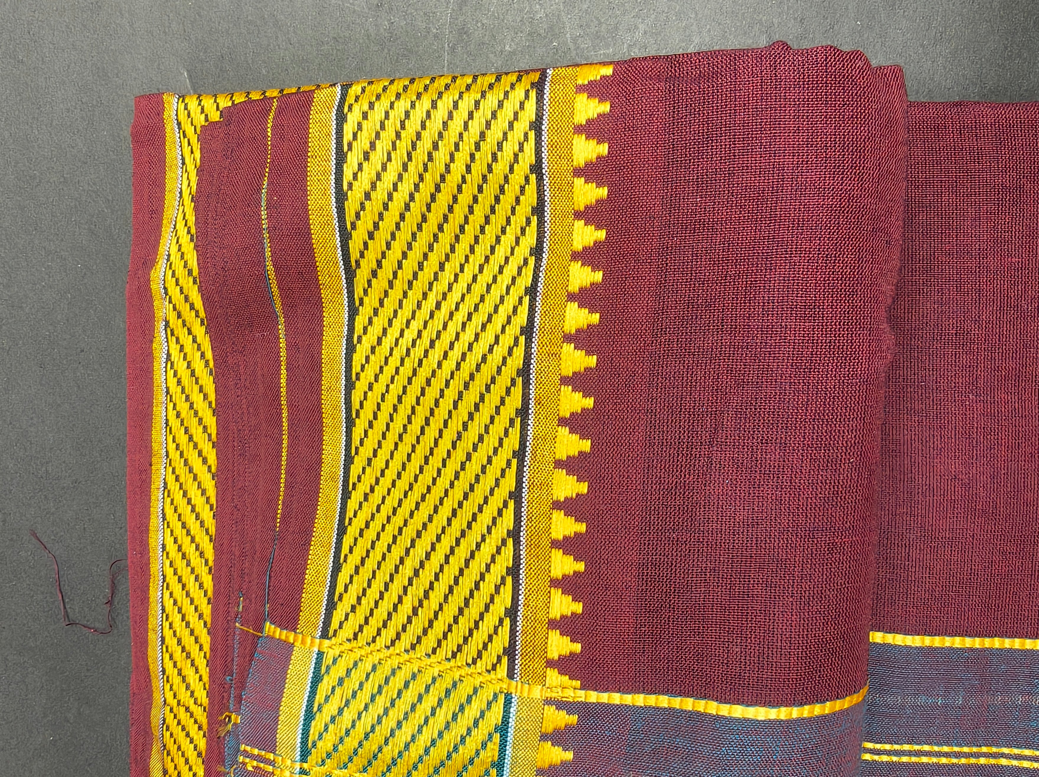 Maroon Woven Border Cotton Puja Dhoti