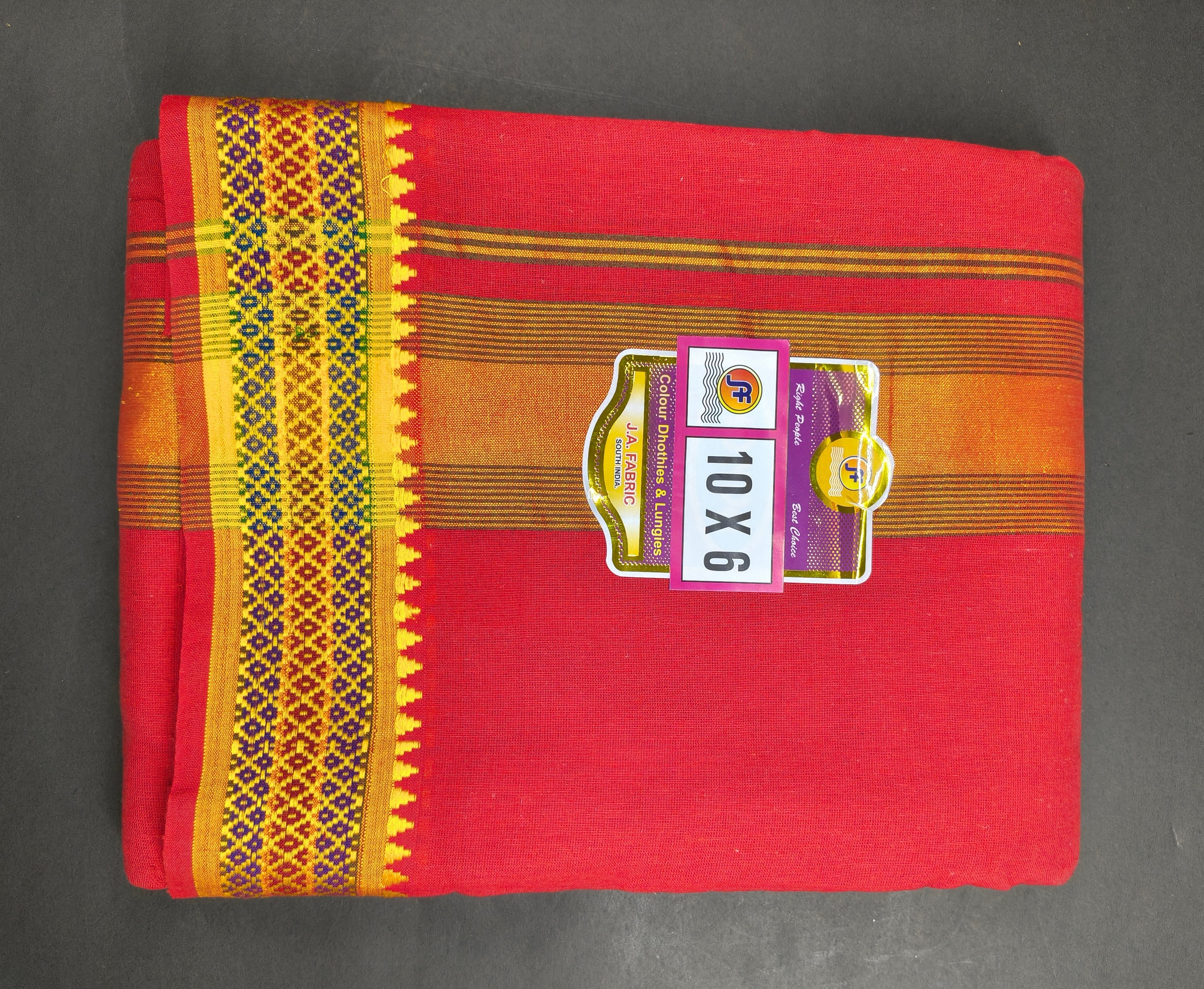 Red Temple Style Woven Border Cotton Puja Dhoti