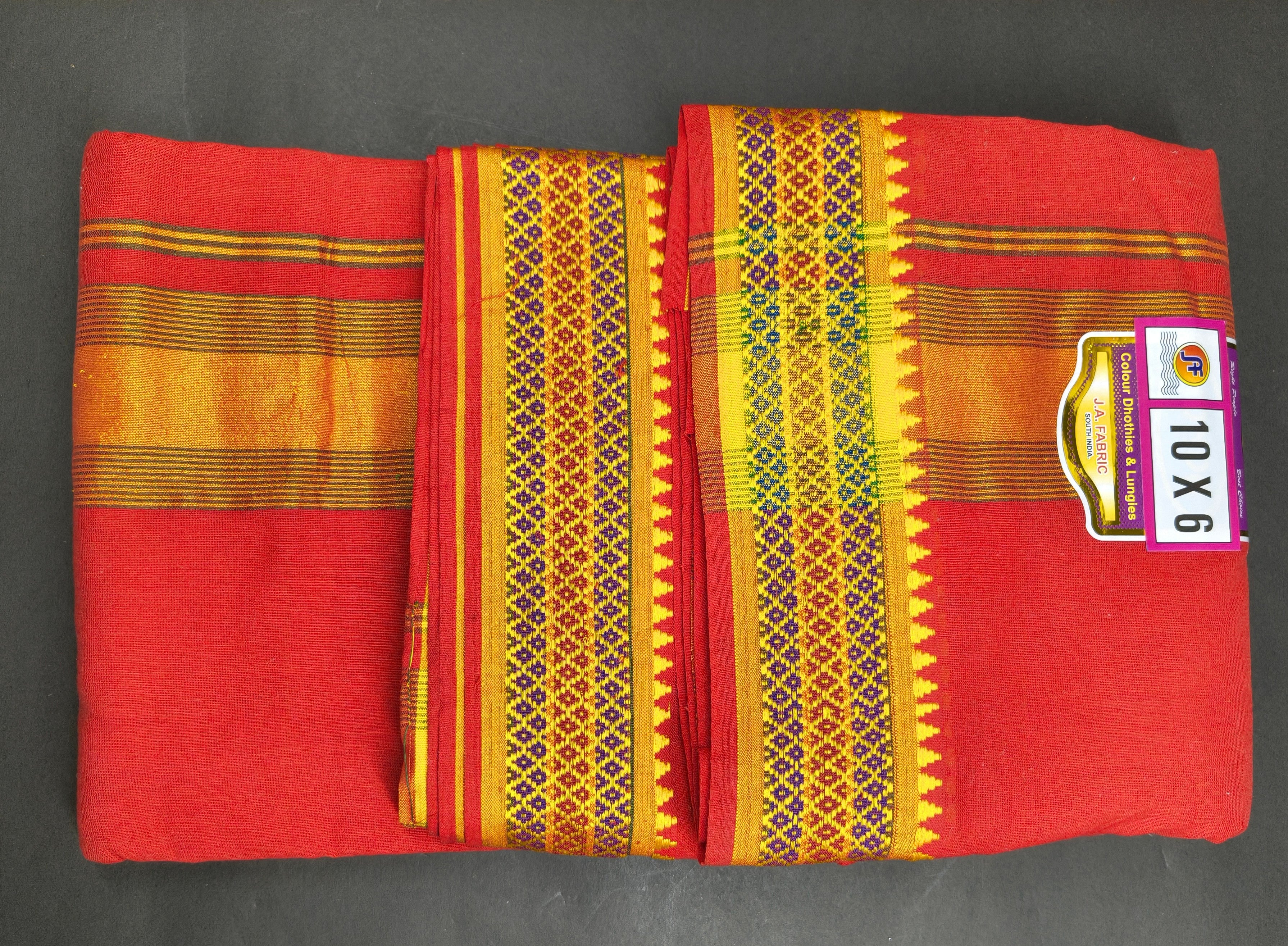 Red Temple Style Woven Border Cotton Puja Dhoti