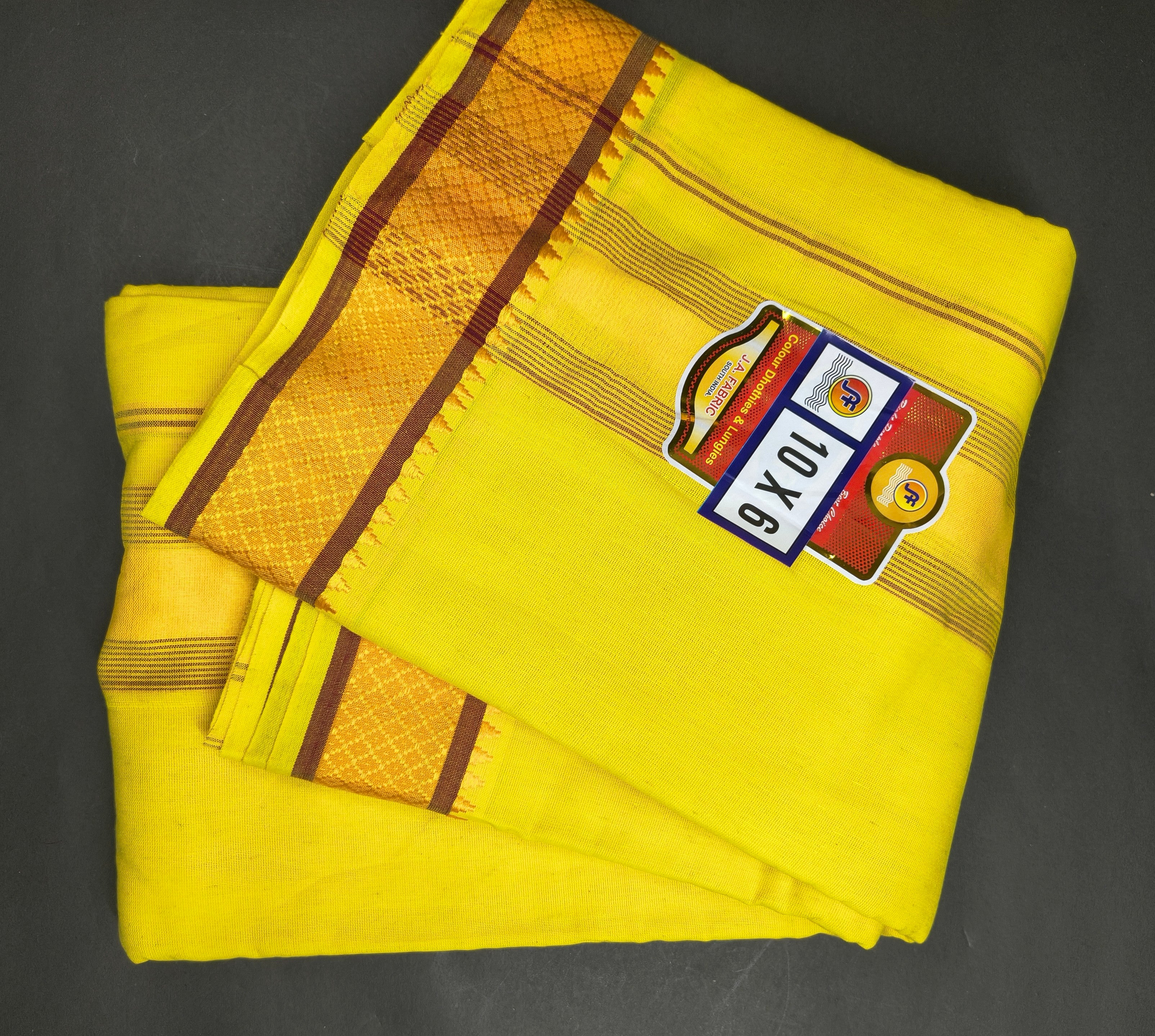 Yellow Temple Style Border Cotton Puja Dhoti