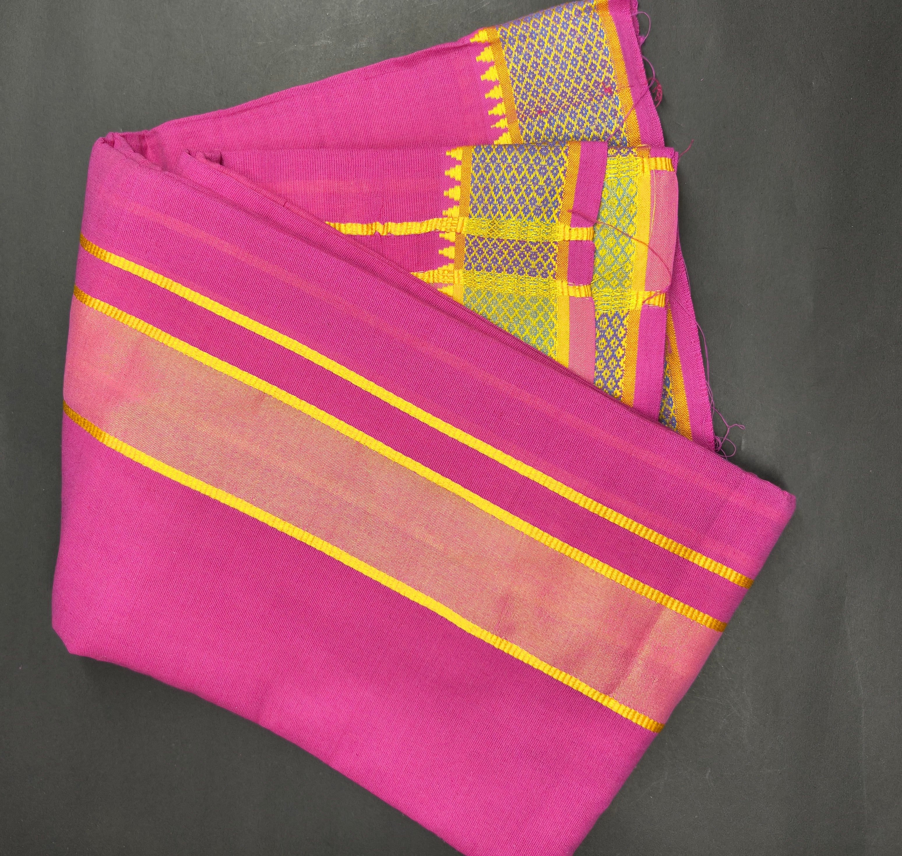 Vibrant Pink Woven Border Cotton Puja Dhoti