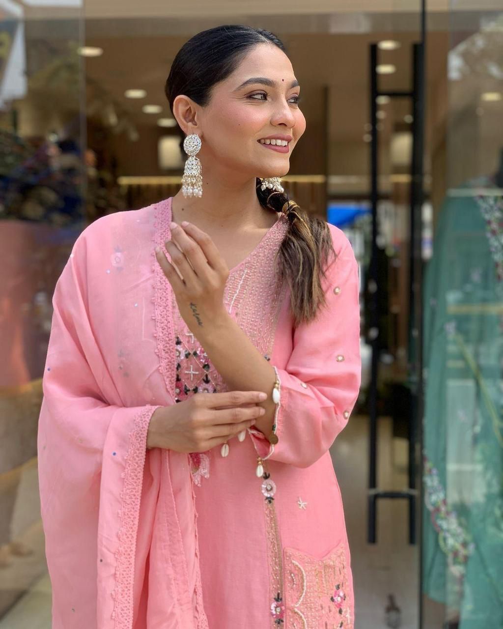 ure Roman Silk Suits With Cowry Sequin Embroidery