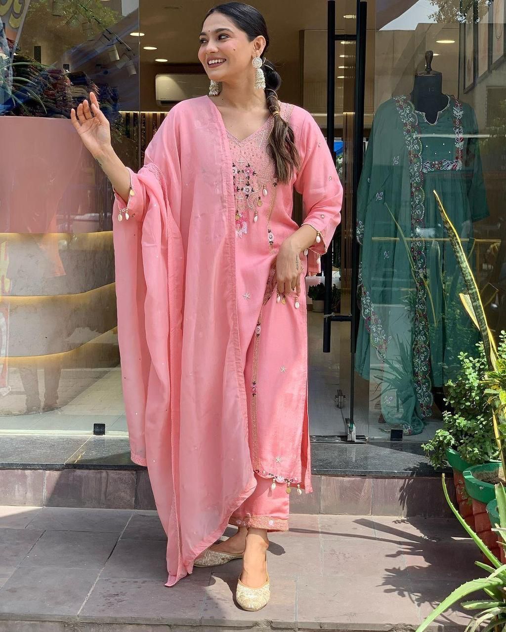 ure Roman Silk Suits With Cowry Sequin Embroidery