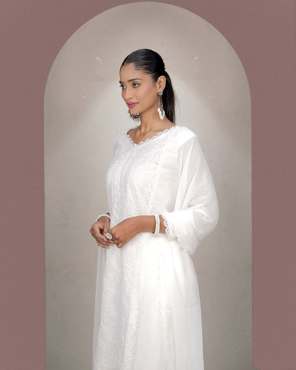 Chikankari Embroidery Gown Suit Set