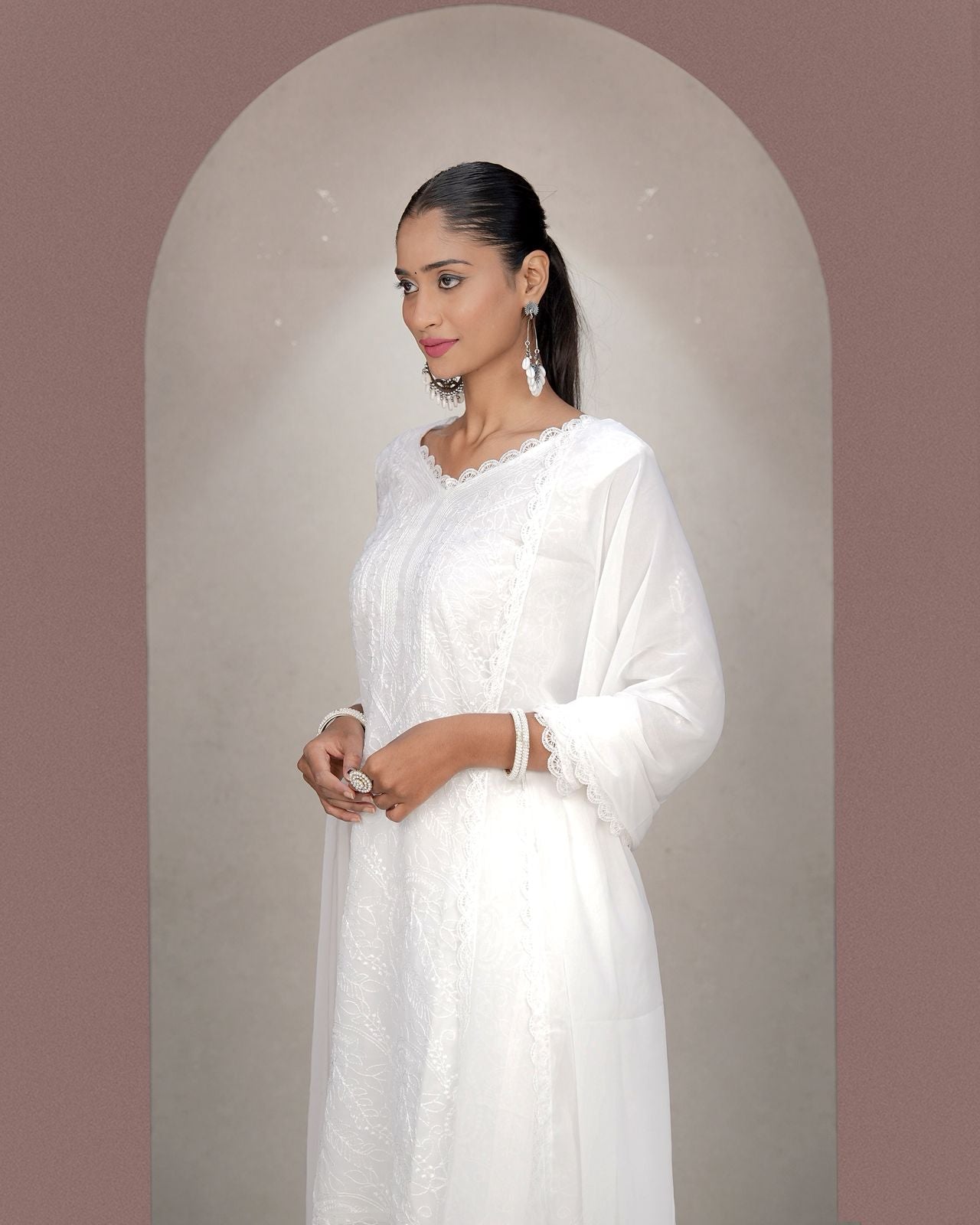 Chikankari Embroidery Gown Suit Set