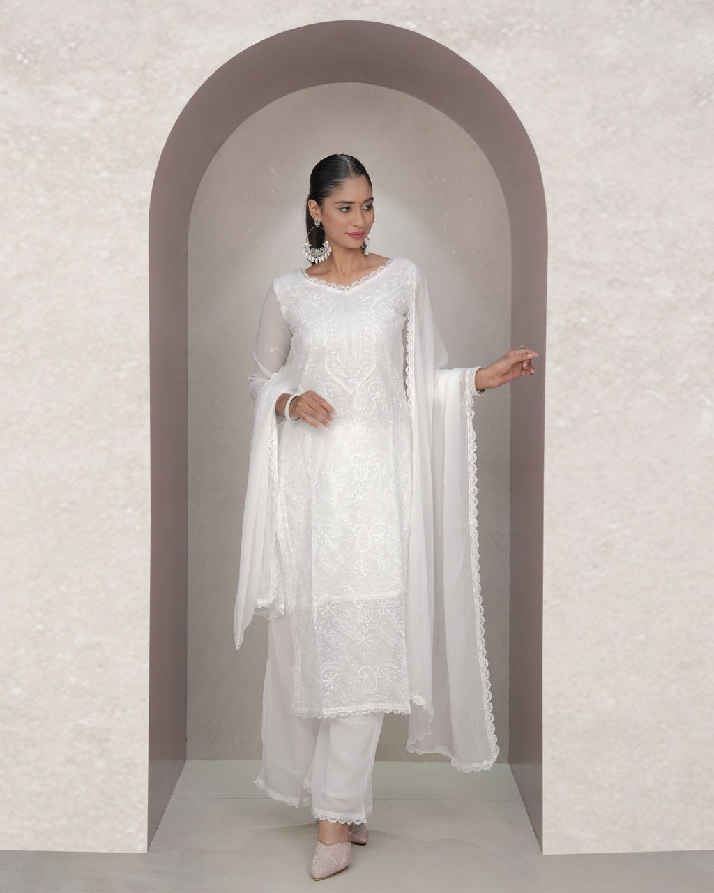 Chikankari Embroidery Gown Suit Set