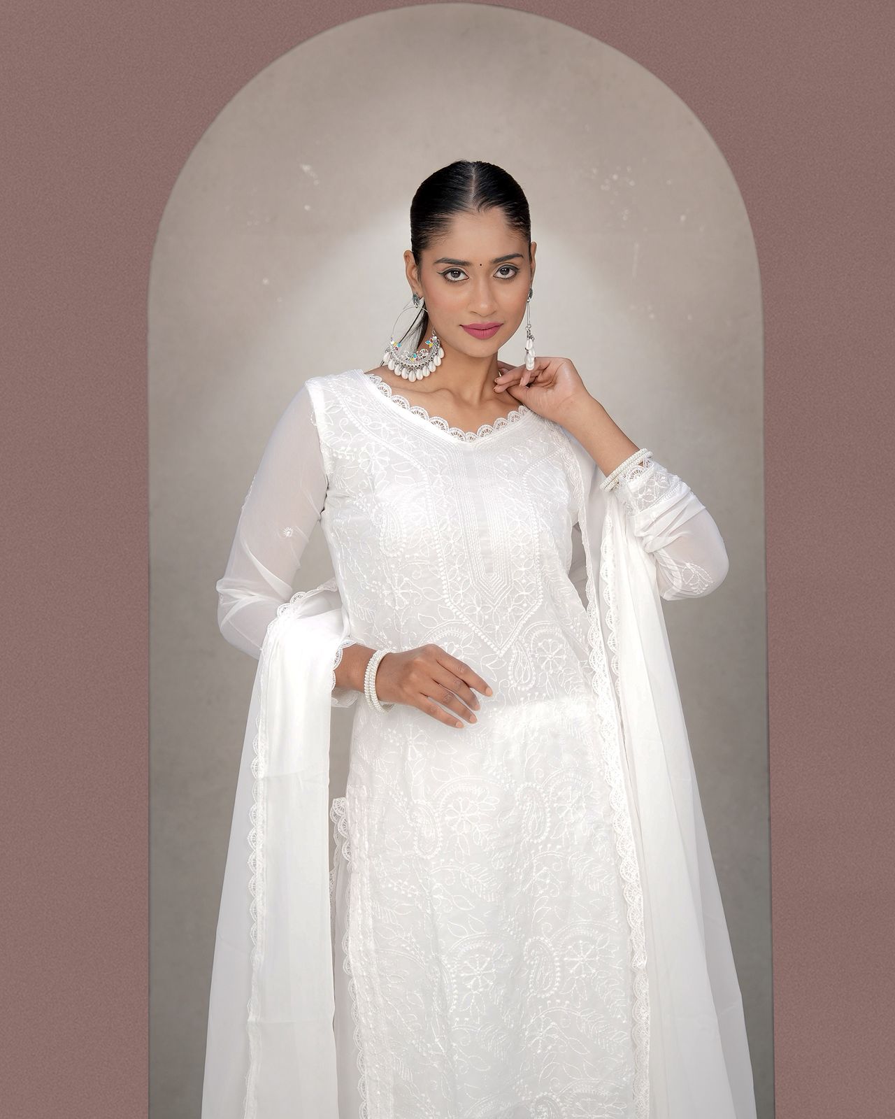 Chikankari Embroidery Gown Suit Set