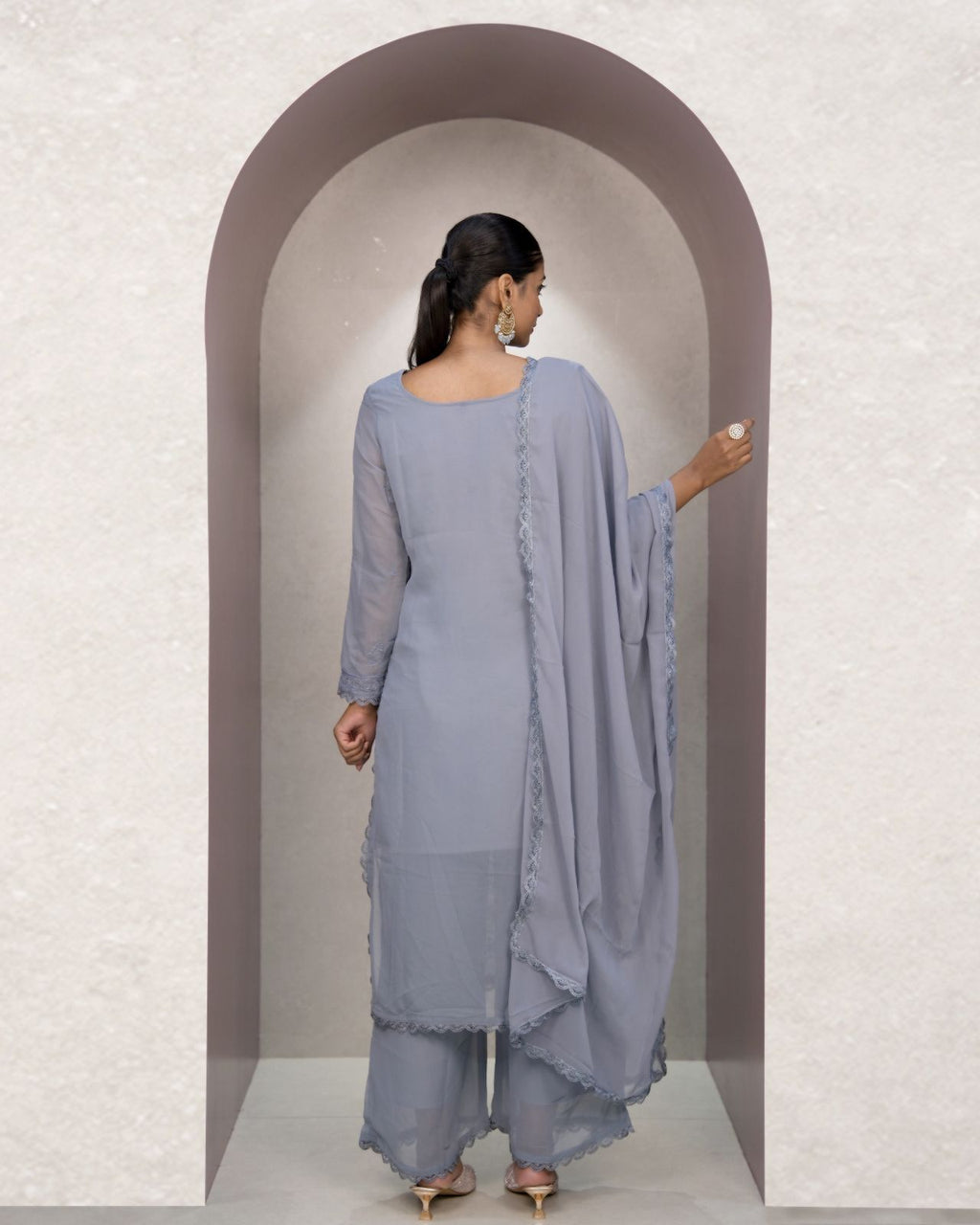 Chikankari Embroidery Gown Suit Set