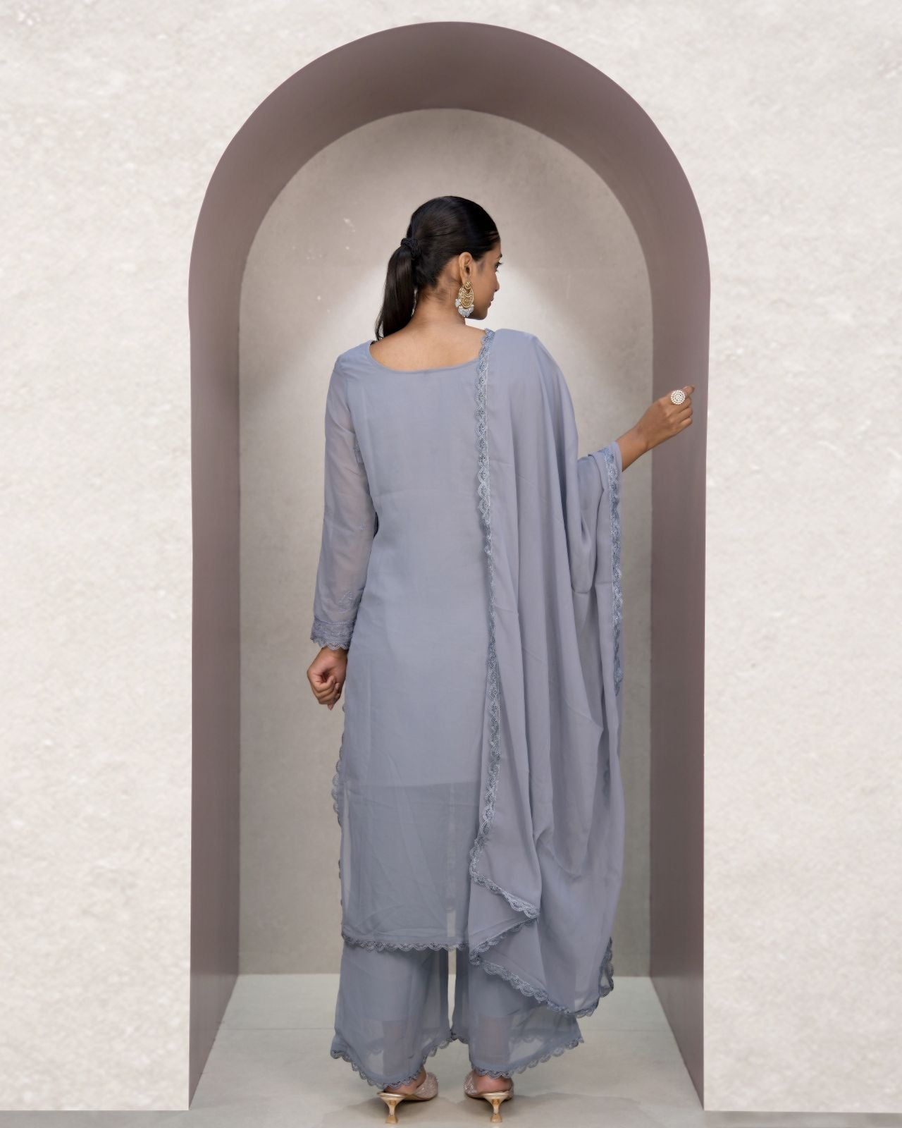 Chikankari Embroidery Gown Suit Set