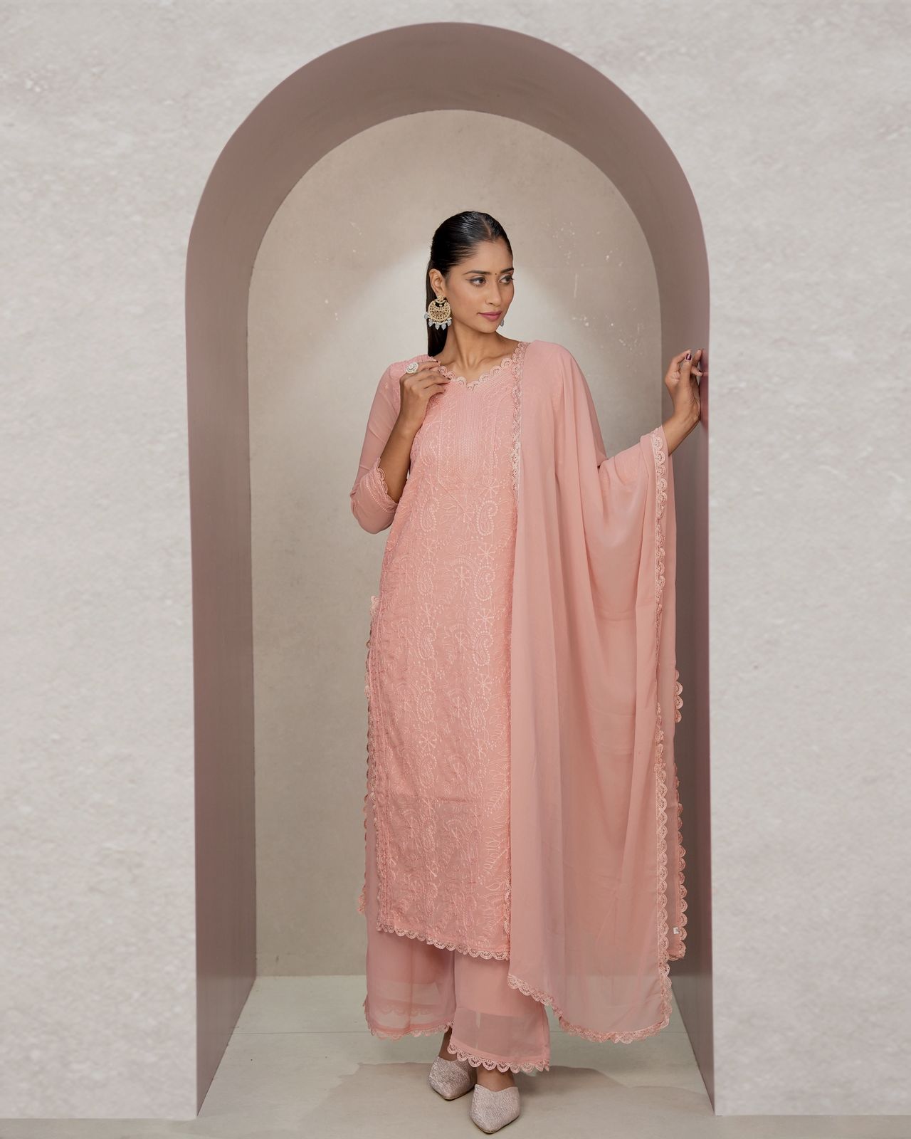 Chikankari Embroidery Gown Suit Set