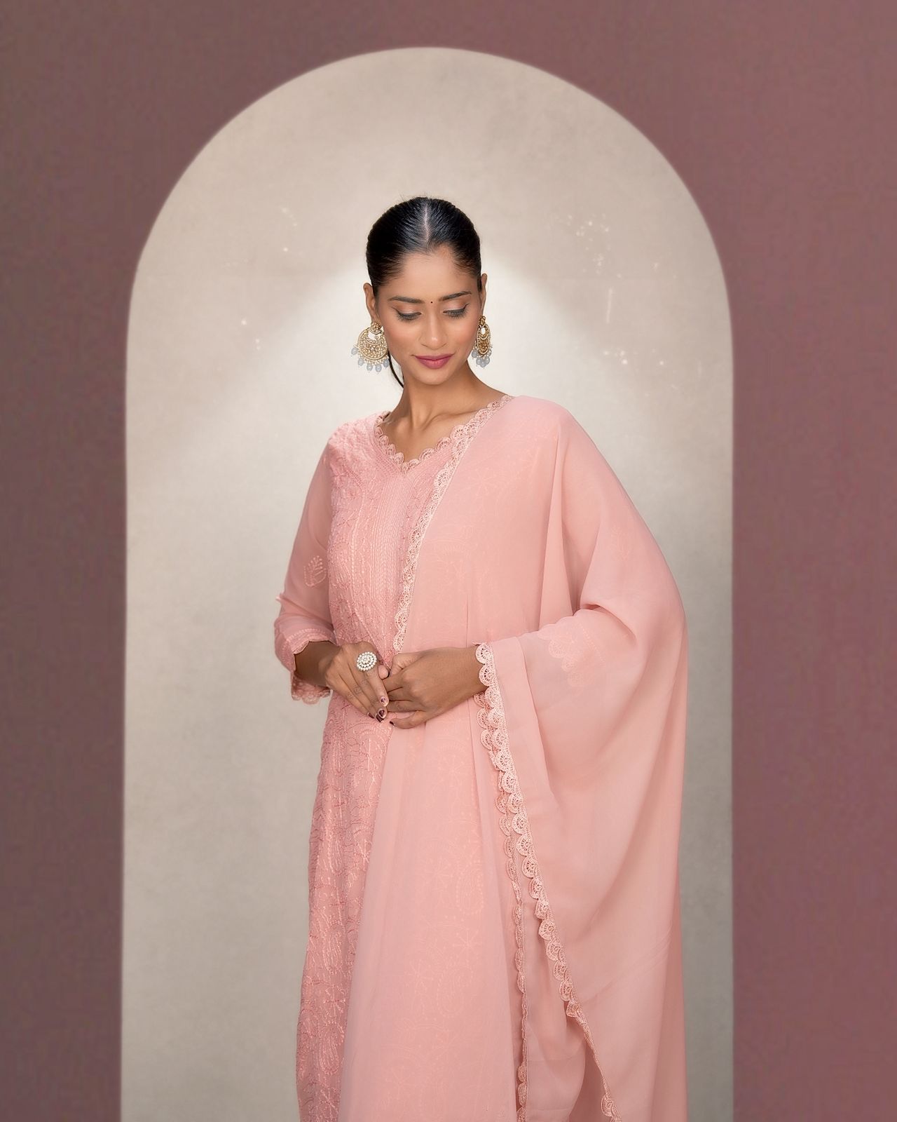 Chikankari Embroidery Gown Suit Set