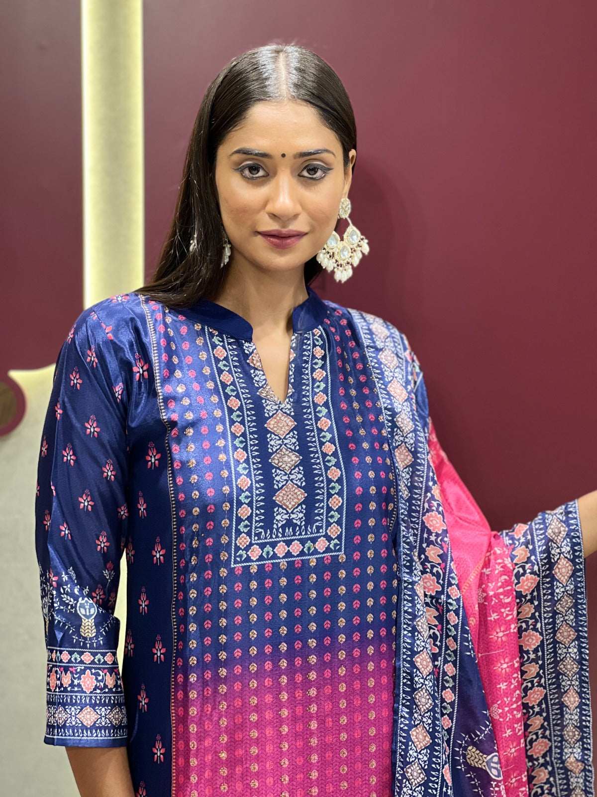 Chinon Dual Tone Kurta Set with Dupatta for Special Occasions