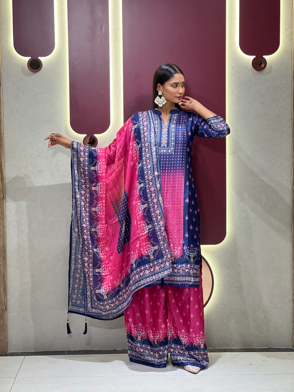 Chinon Dual Tone Kurta Set with Dupatta for Special Occasions